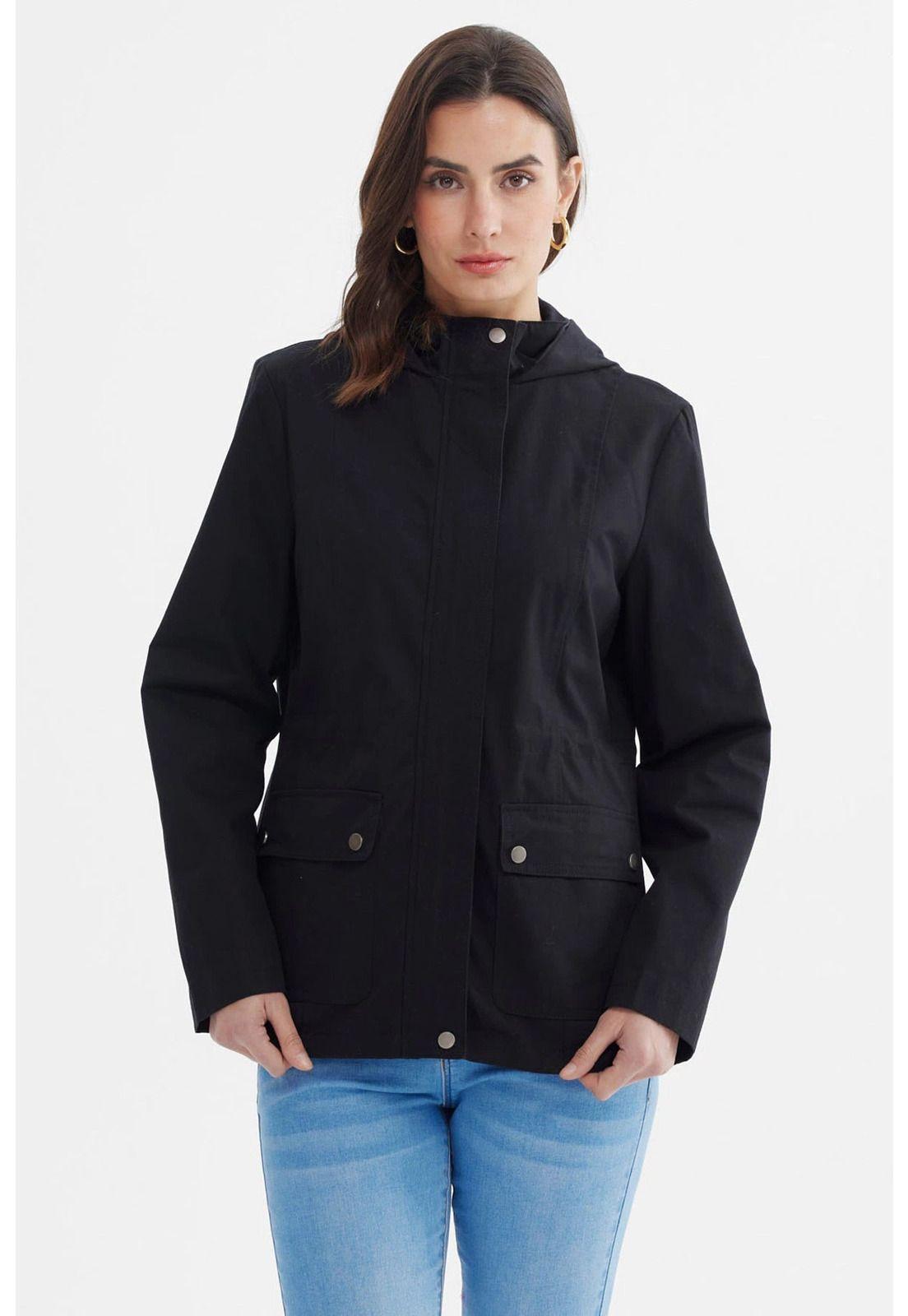 Chaqueta Mujer Con Gorro Negro - lV-0