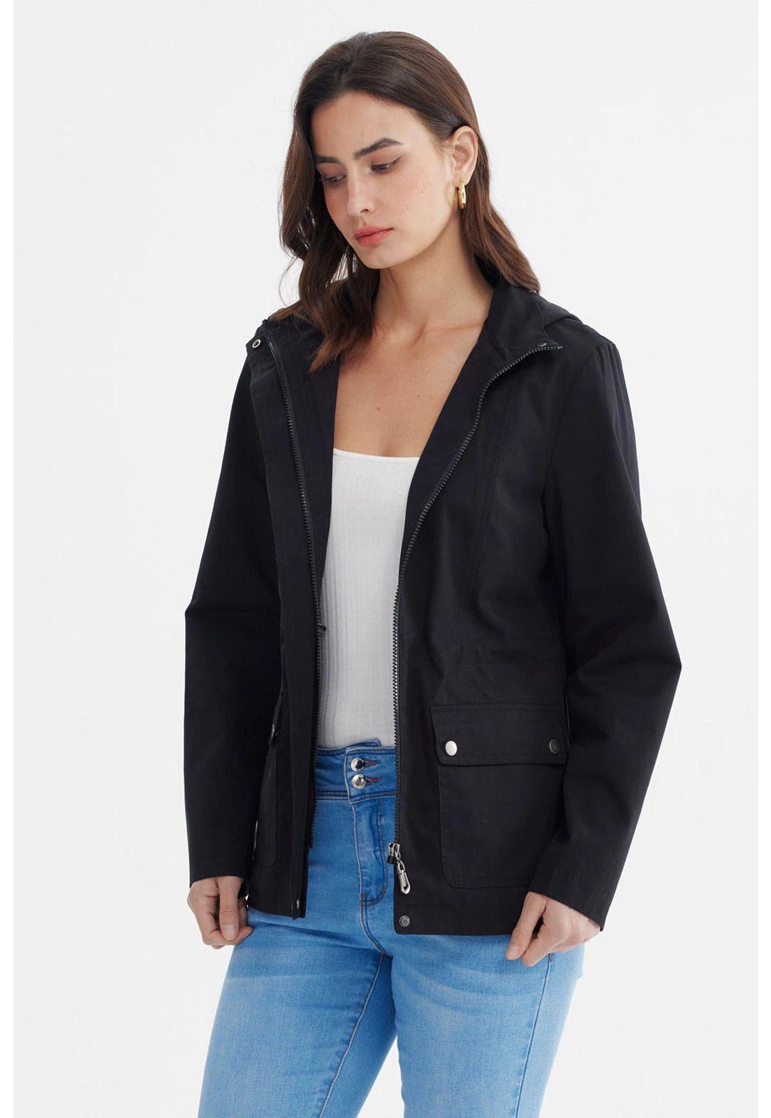 Chaqueta Mujer Con Gorro Negro - lV-1