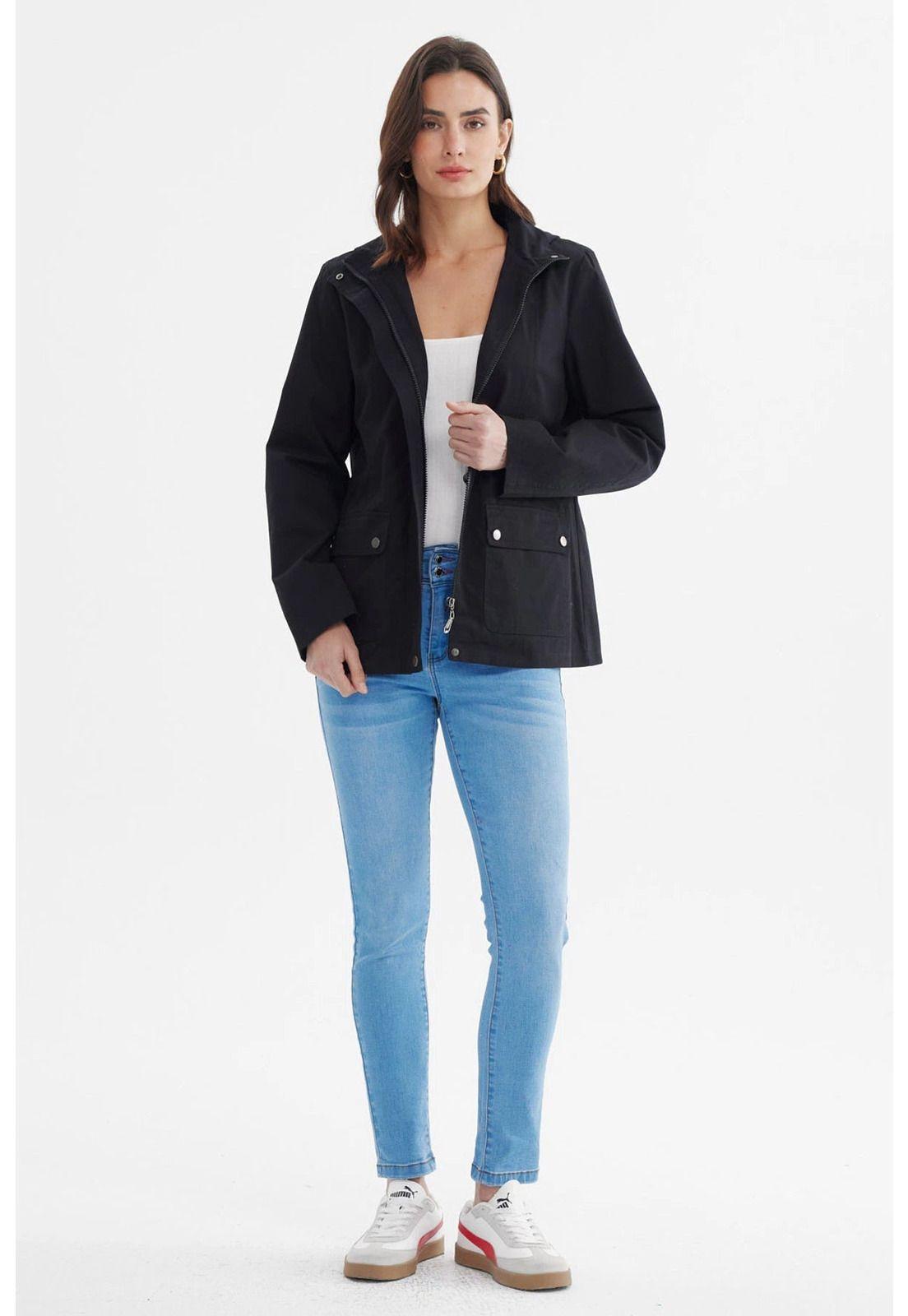 Chaqueta Mujer Con Gorro Negro - lV-3