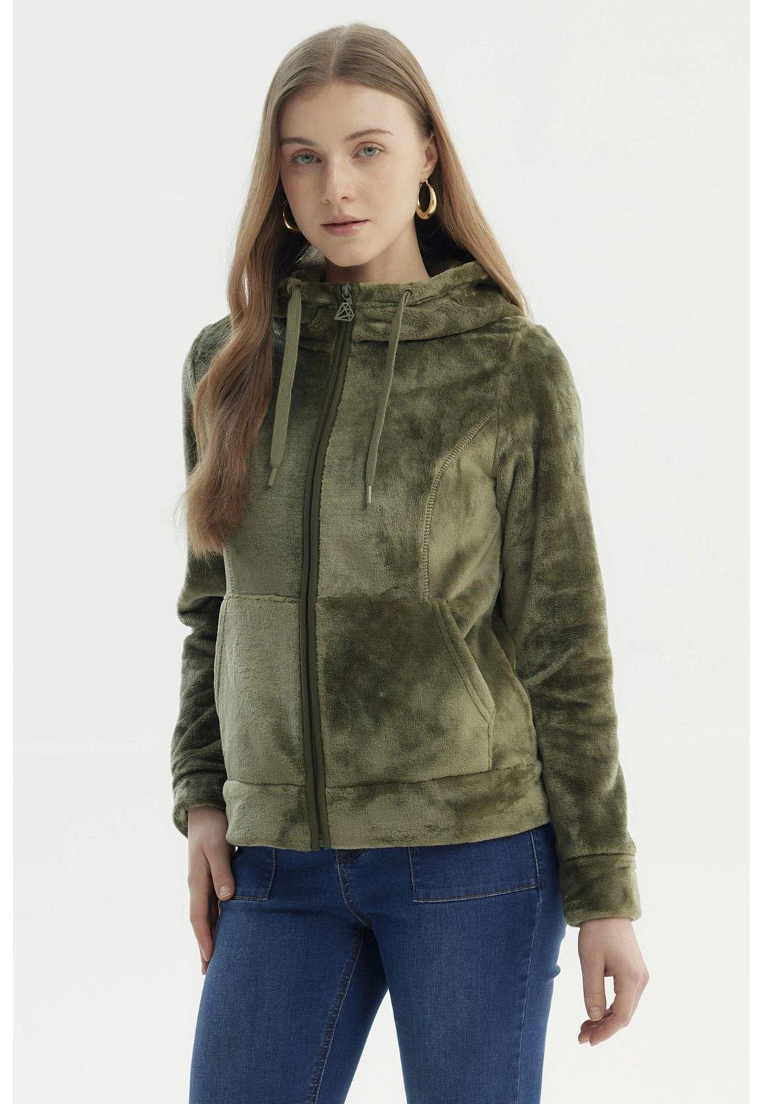 Polar Mujer Abierto Plush Verde Militar-0