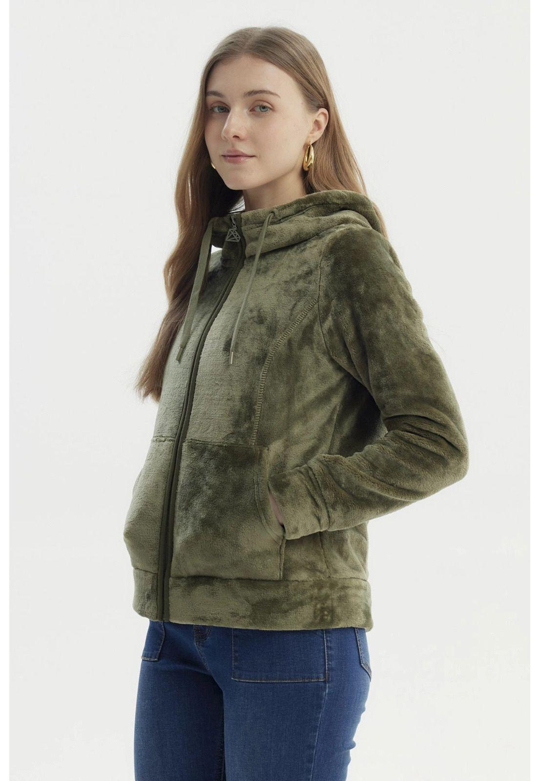 Polar Mujer Abierto Plush Verde Militar-1