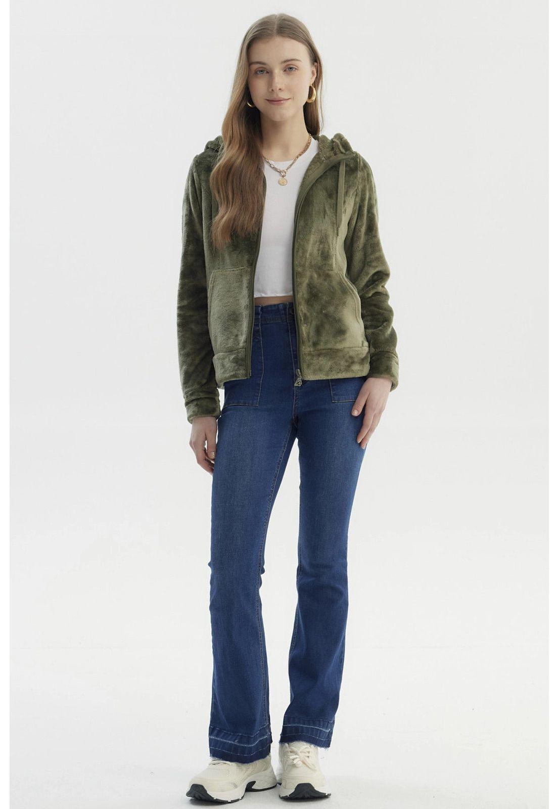Polar Mujer Abierto Plush Verde Militar-3