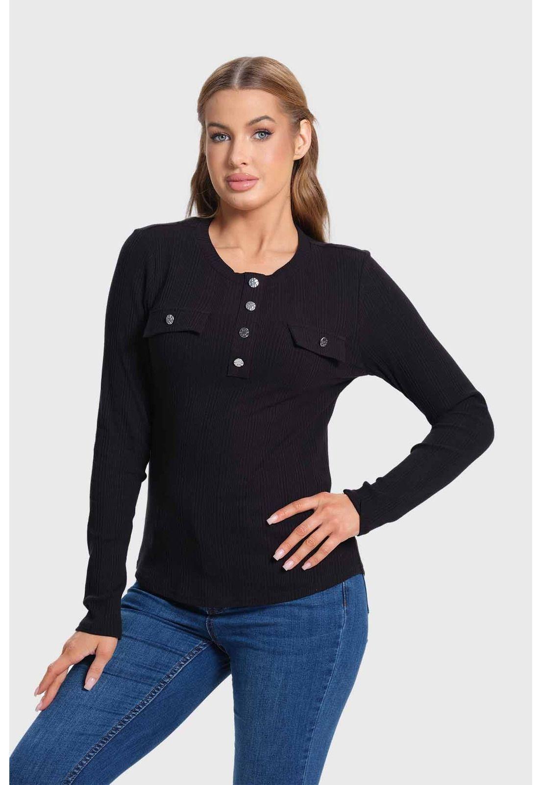 Polera Mujer Rib Aplicación Negro-1