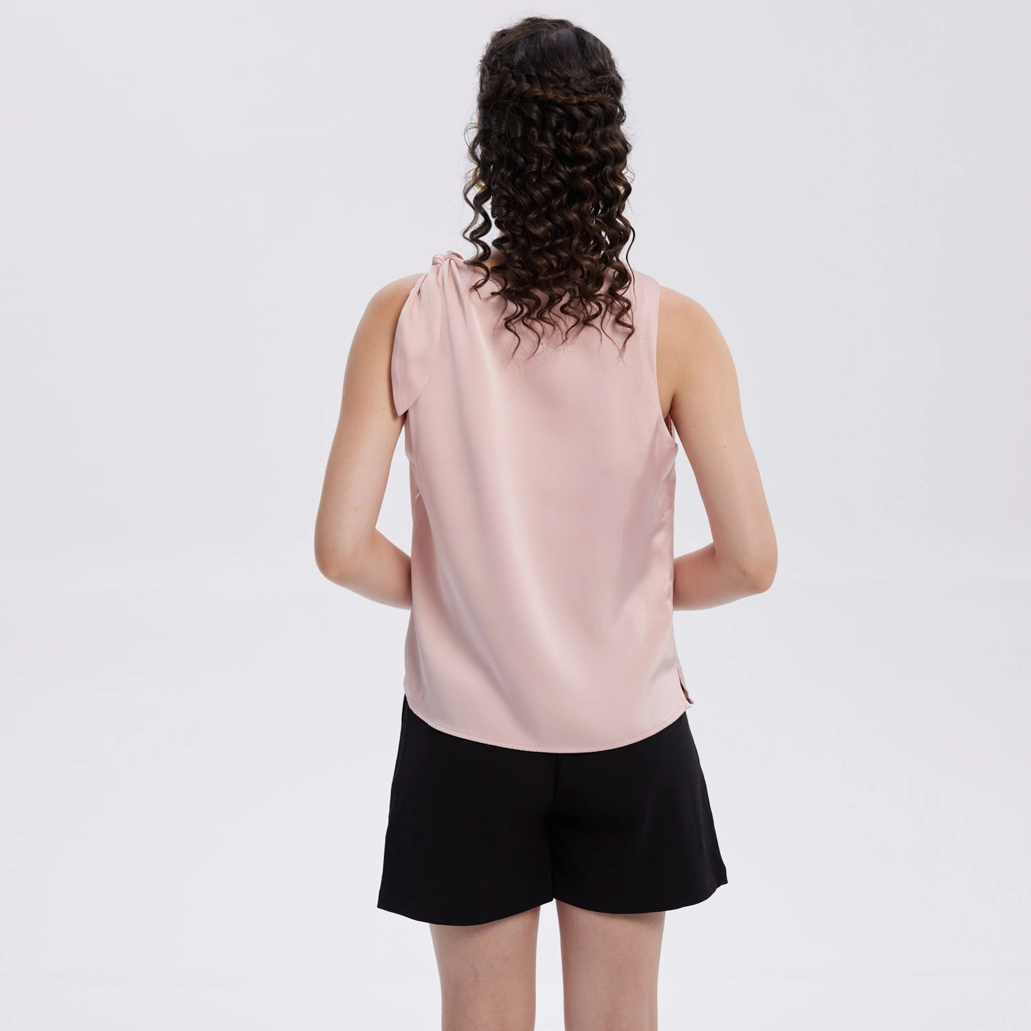 Blusa Mujer Satinada Aplicación Nudo Palo Rosa-3