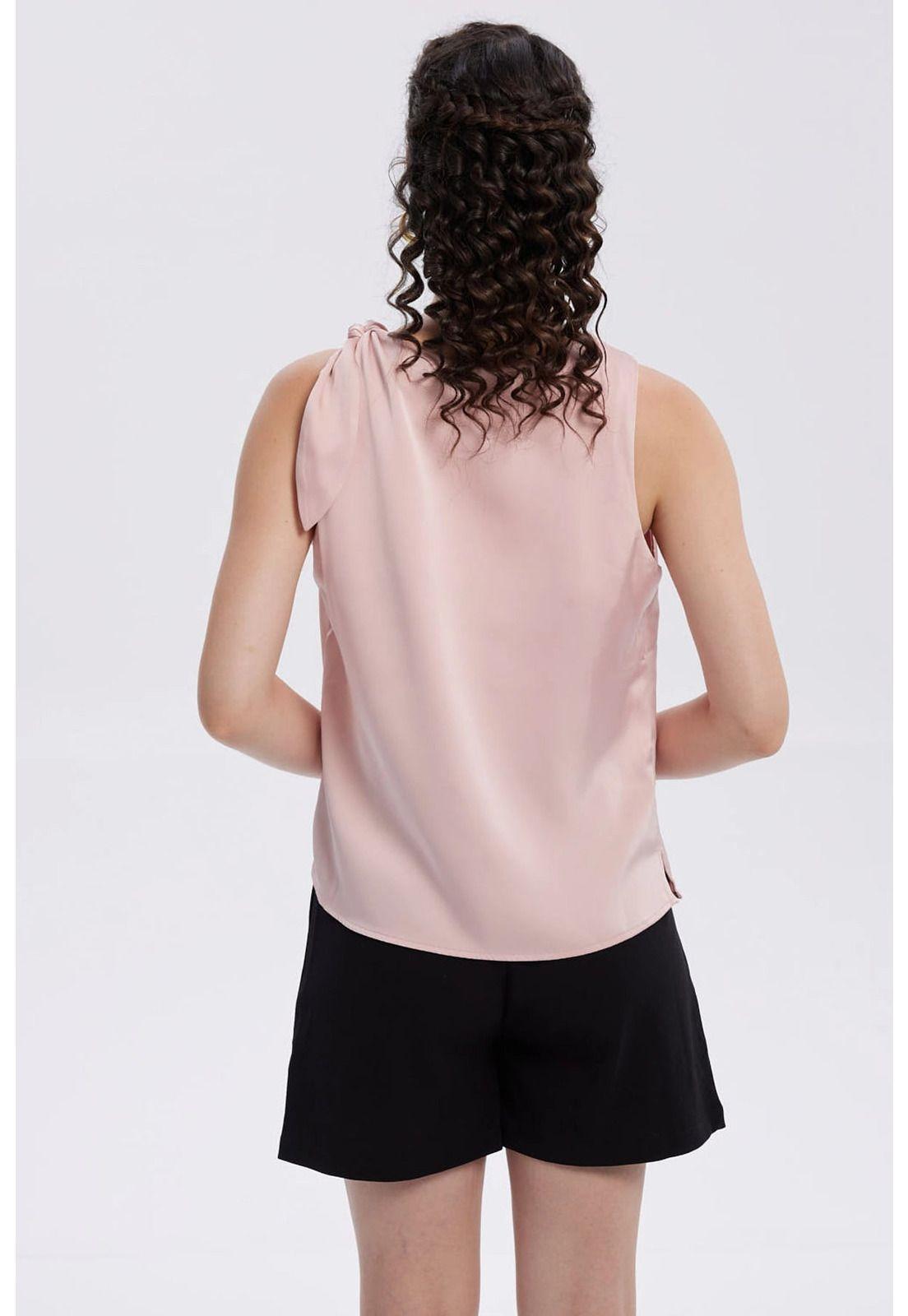 Blusa Mujer Satinada Aplicación Nudo Palo Rosa-2