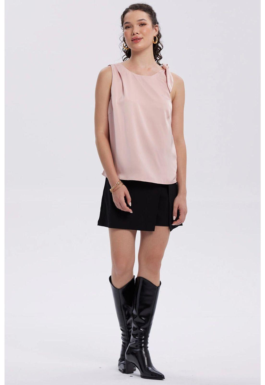Blusa Mujer Satinada Aplicación Nudo Palo Rosa-3