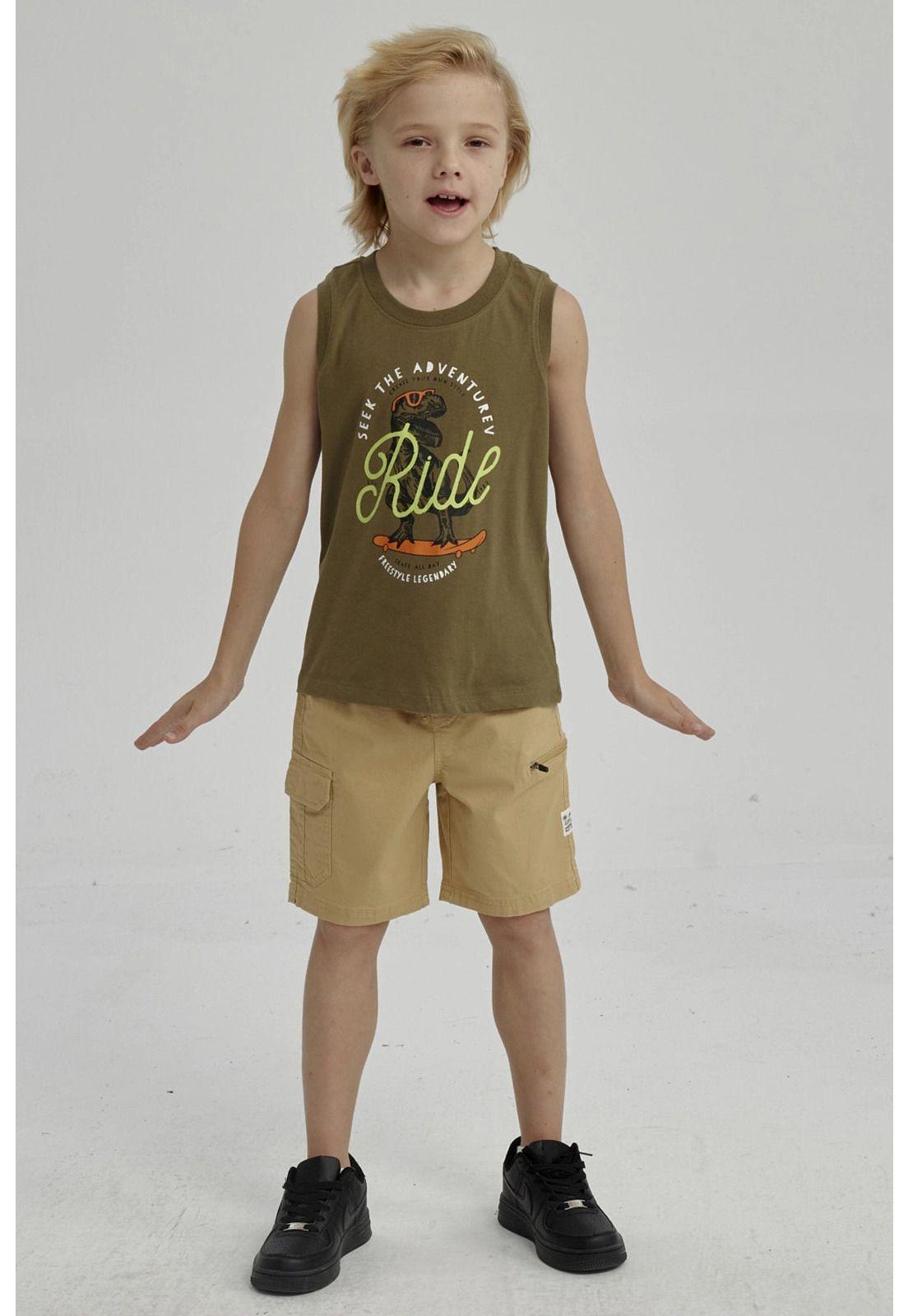 Polera Niño Print Verde Militar-3