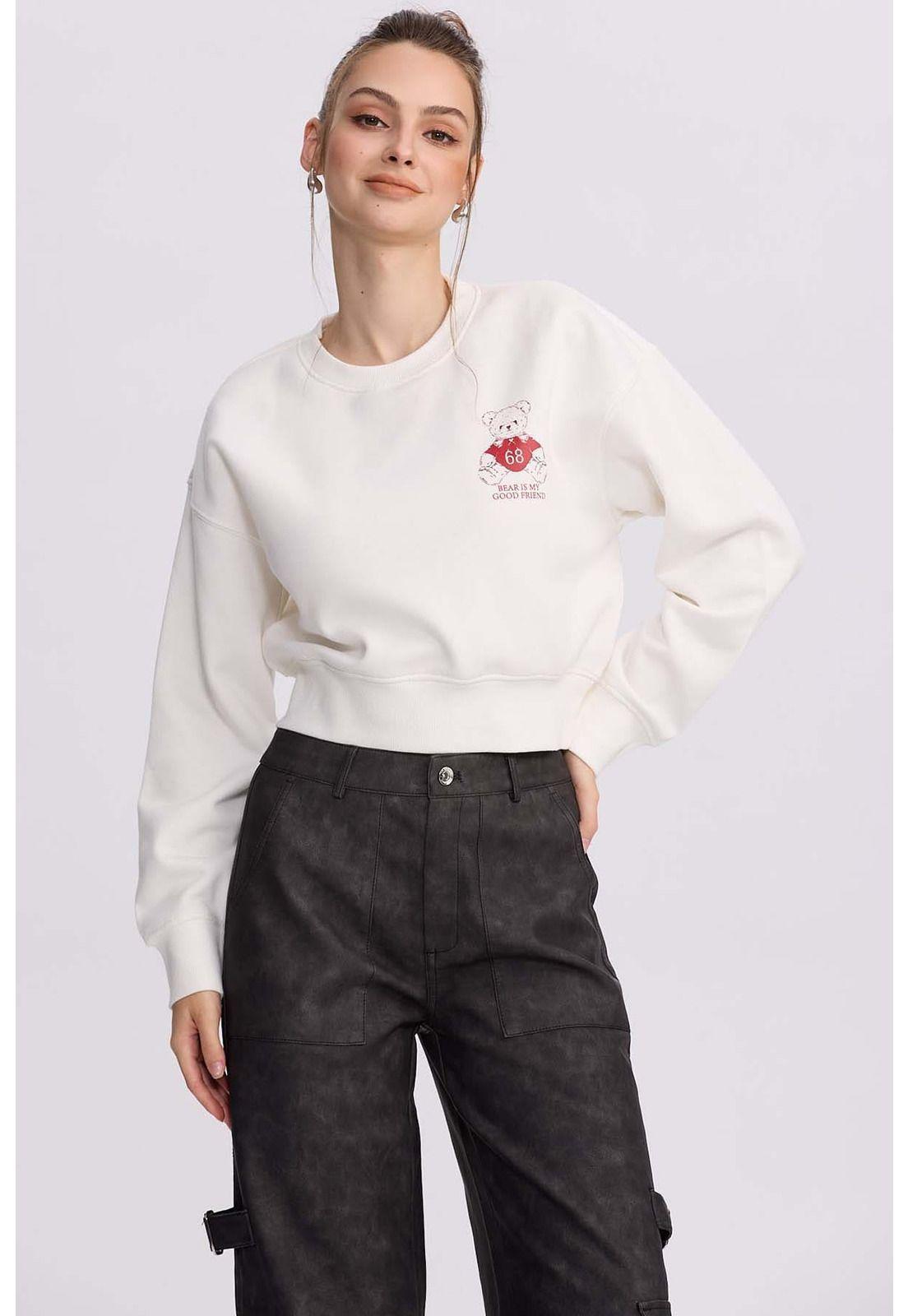 Polerón Mujer Crop Print Blanco-0