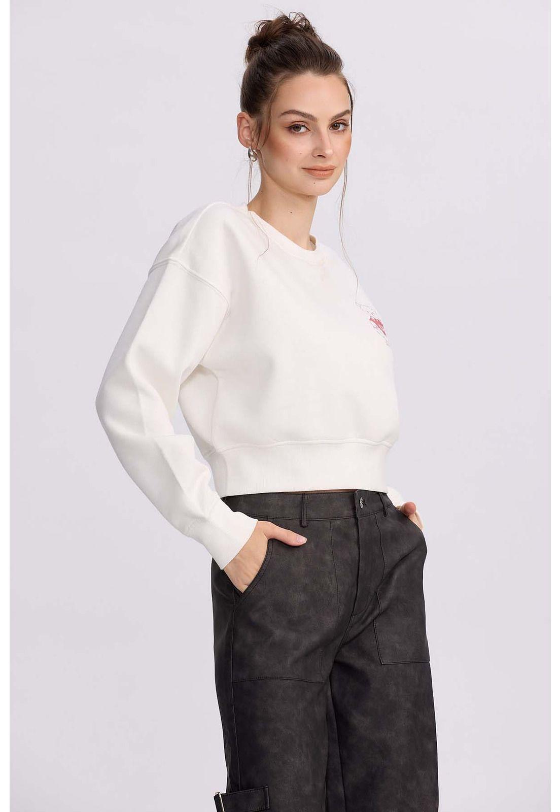 Polerón Mujer Crop Print Blanco-1