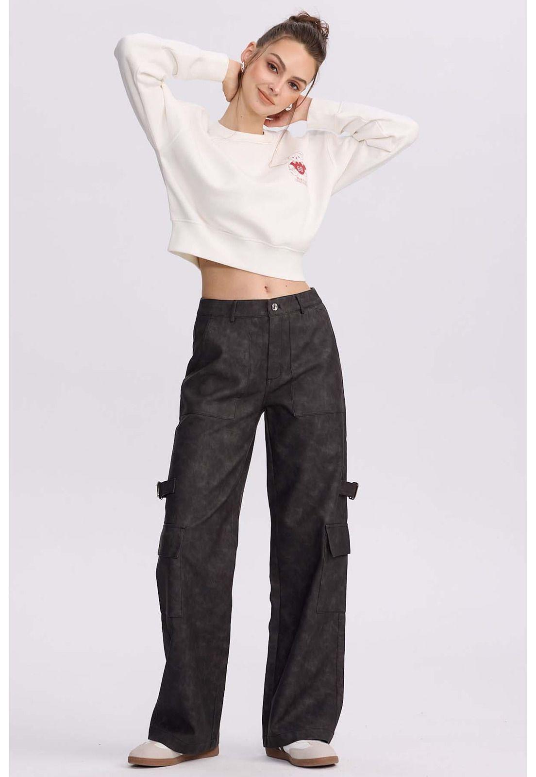 Polerón Mujer Crop Print Blanco-3