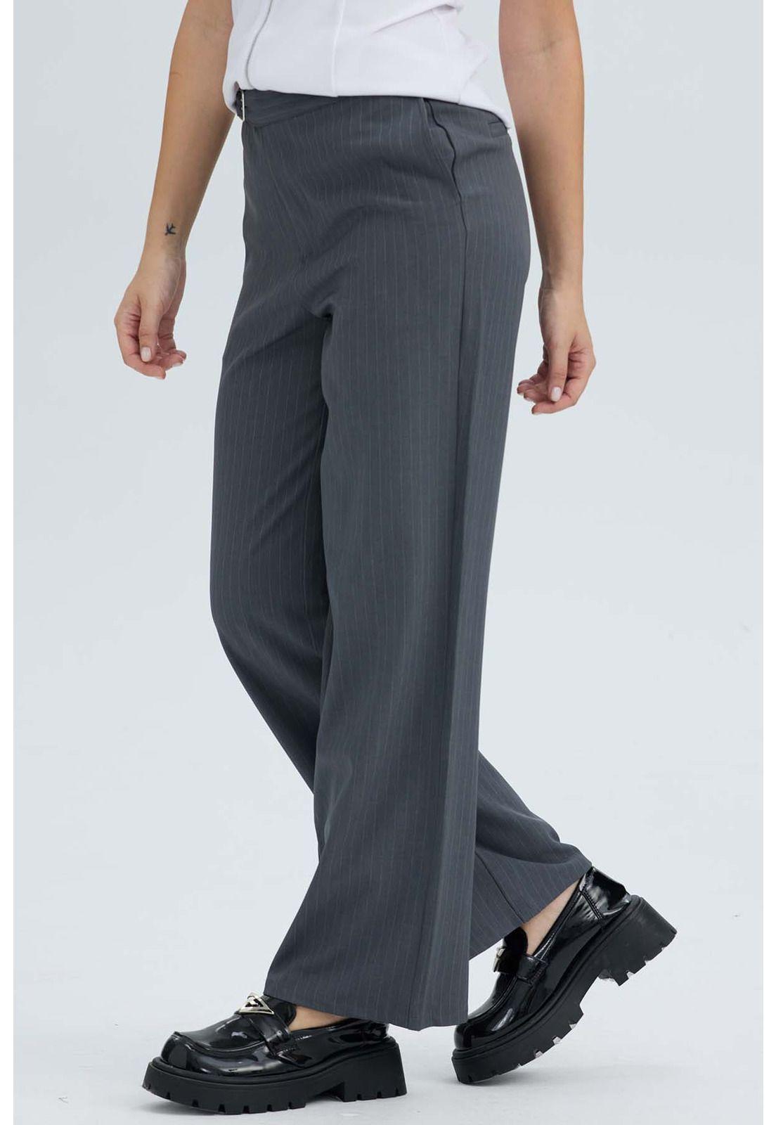 Pantalón Mujer Sastrero Rayado Aplicación Gris-1