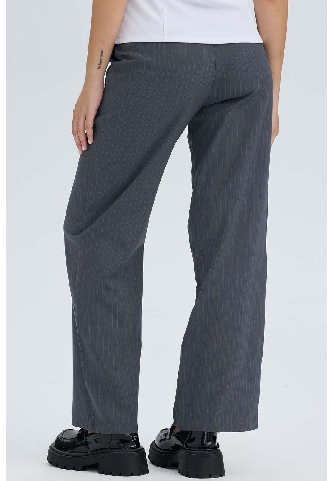 Pantalón Mujer Sastrero Rayado Aplicación Gris-2