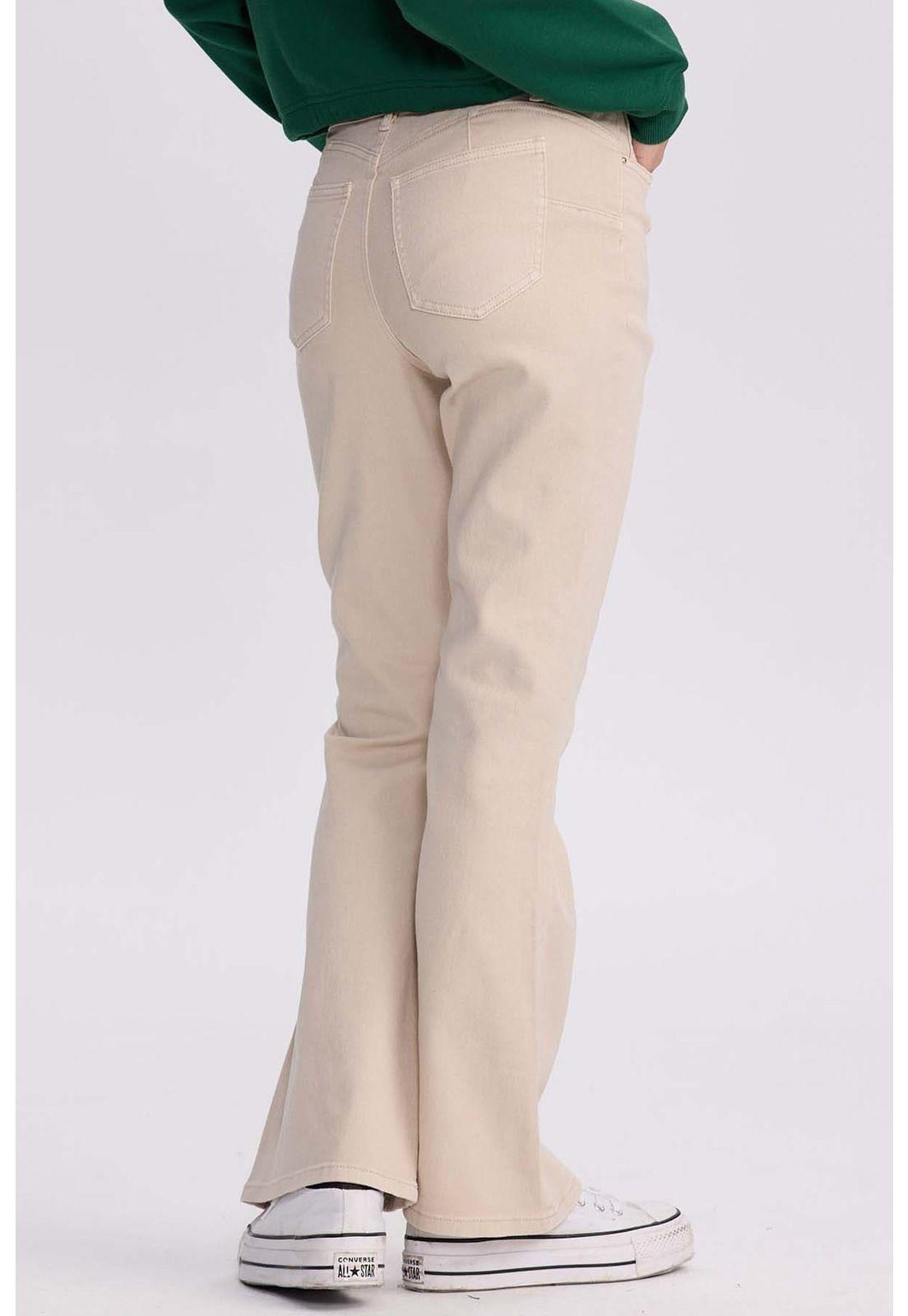 Jeans Mujer Flare Color Line Beige Claro-2