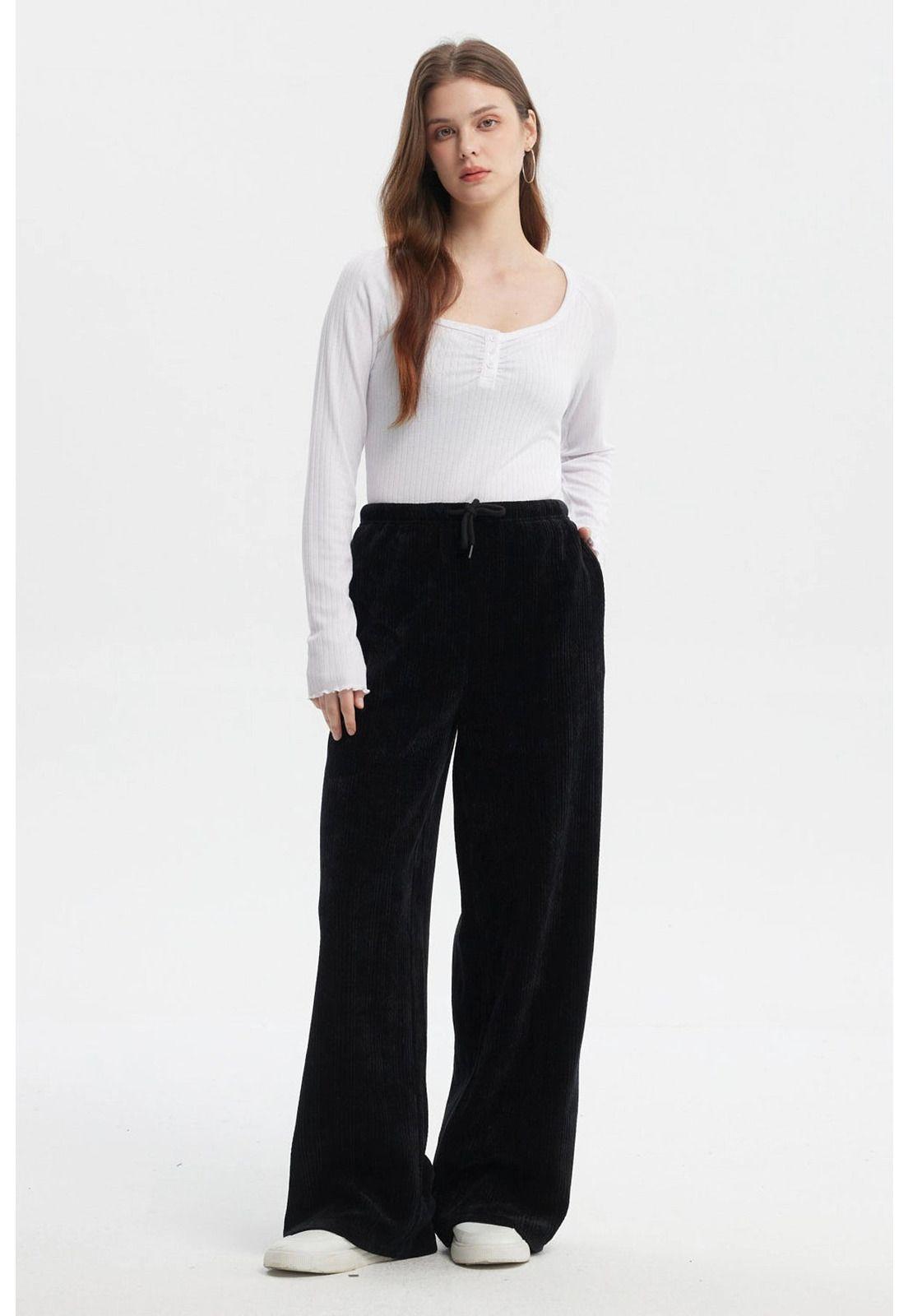 Pantalón Mujer Wide Leg Negro - V-3