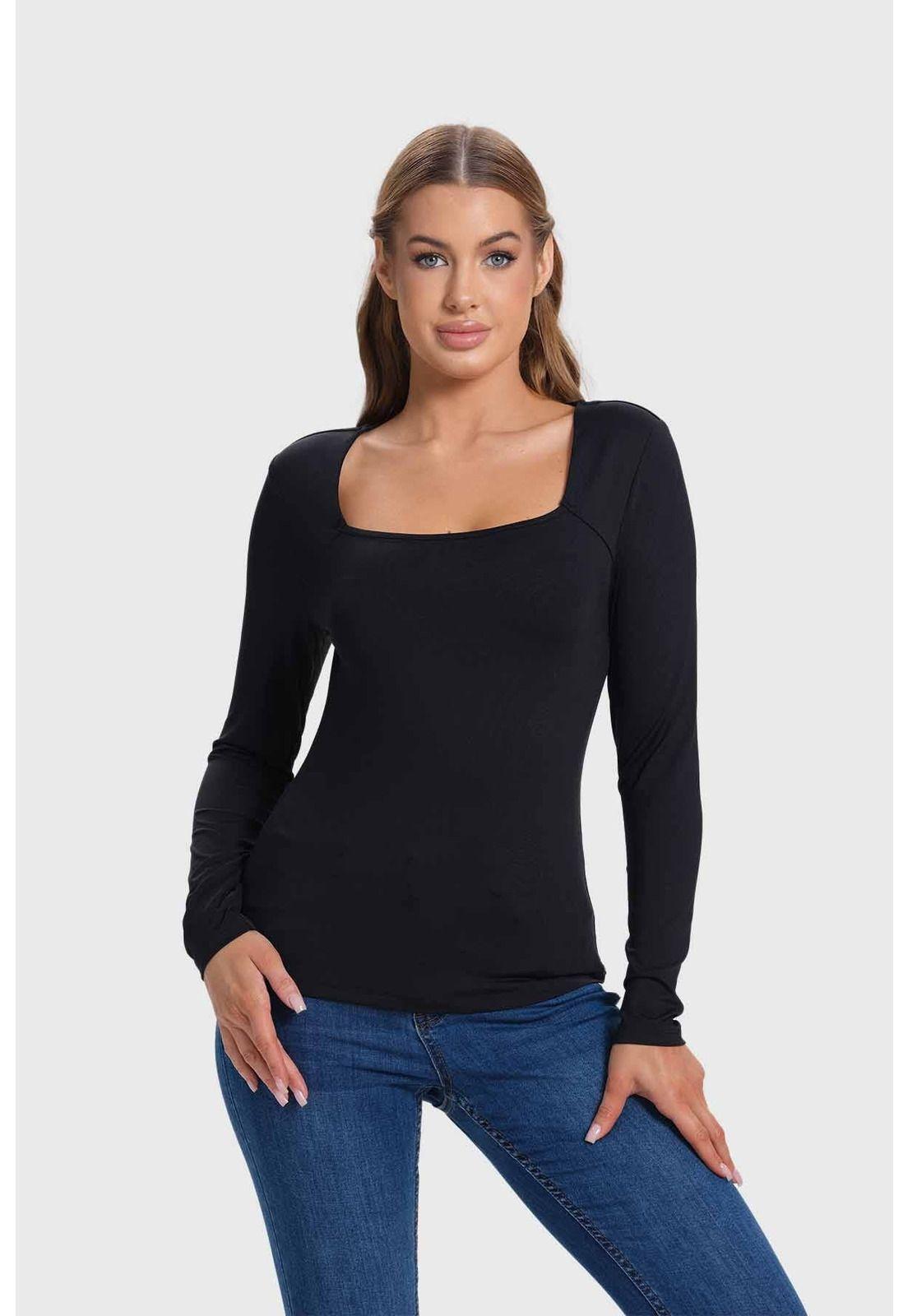 Polera Mujer Escote Cuadrado Negro - lll-0