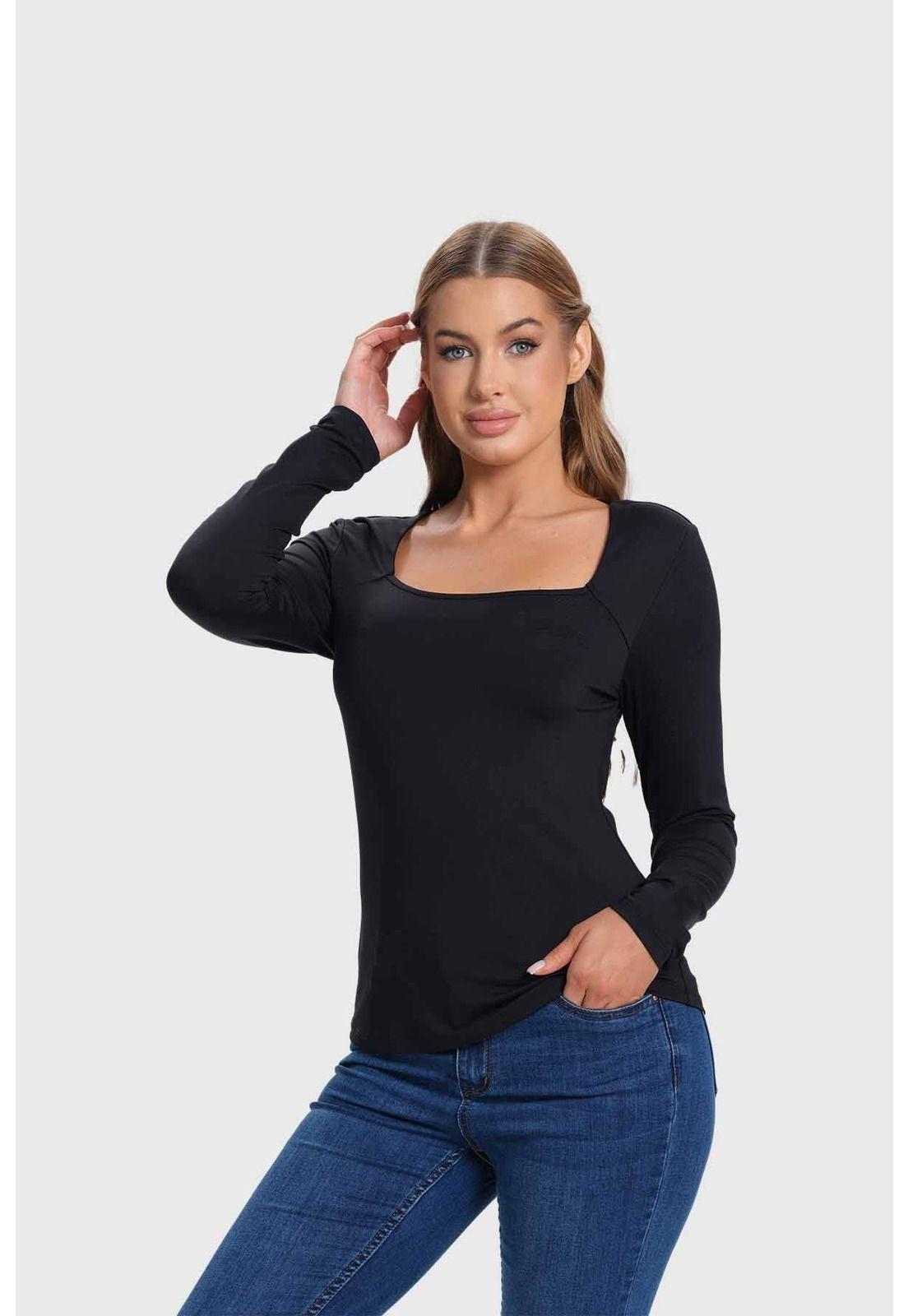 Polera Mujer Escote Cuadrado Negro - lll-1