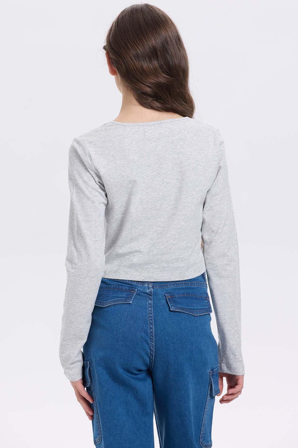 Polera Niña Crop Print Gris Melange-2
