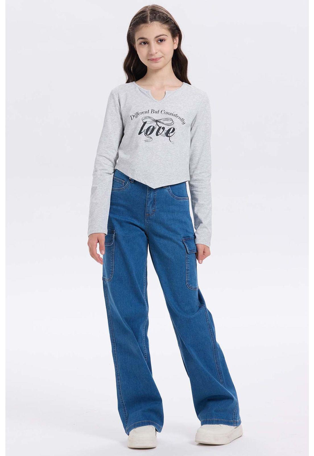 Polera Niña Crop Print Gris Melange-3