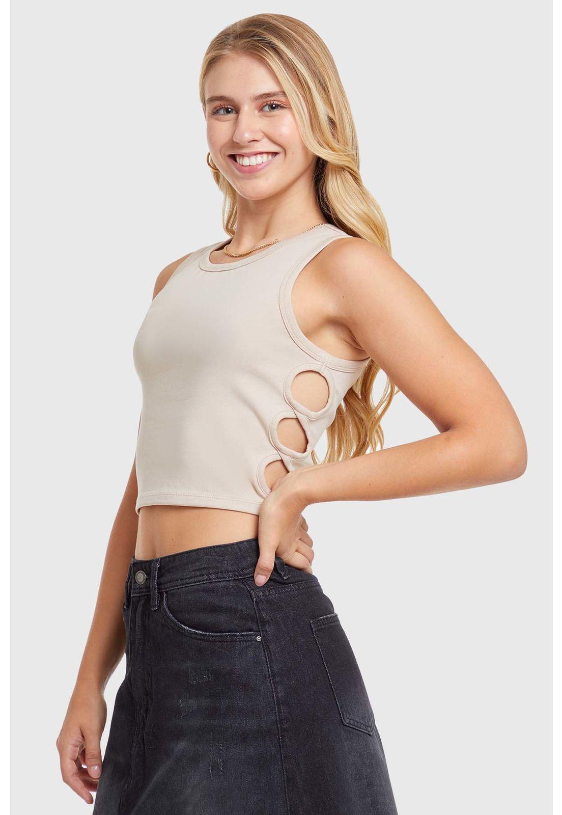 Polera Mujer Top Cut Out Costado Nude-1