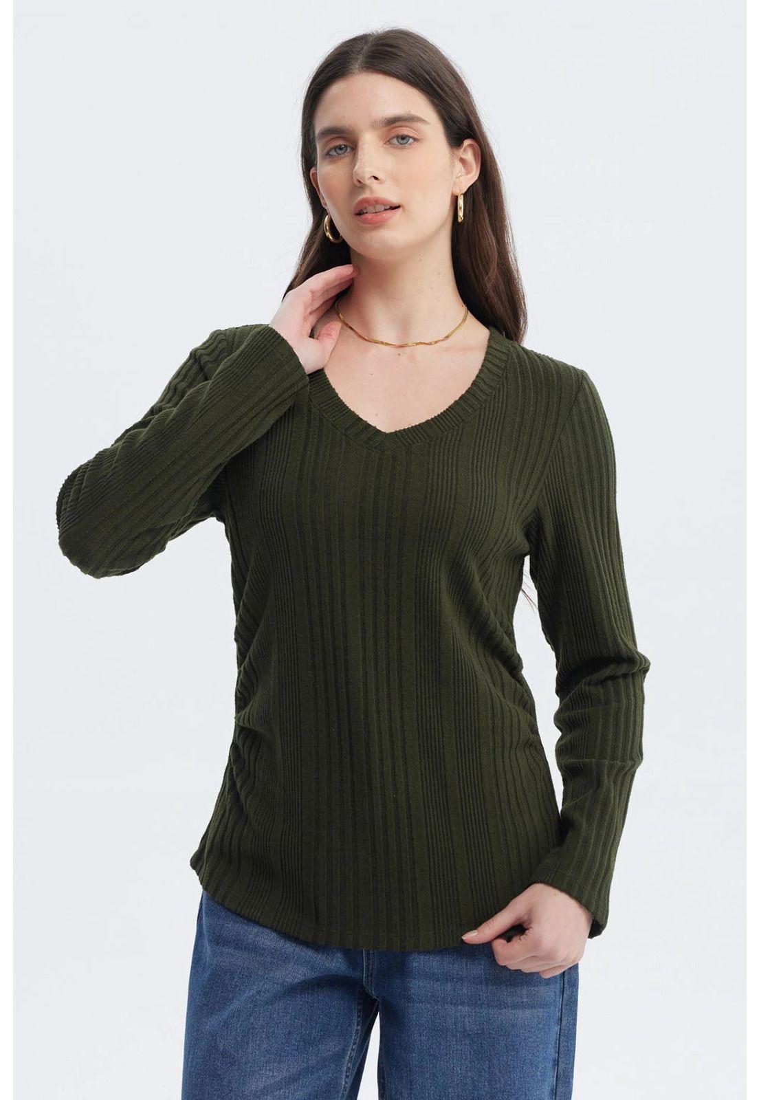 Polera Mujer Slim Verde Musgo-0