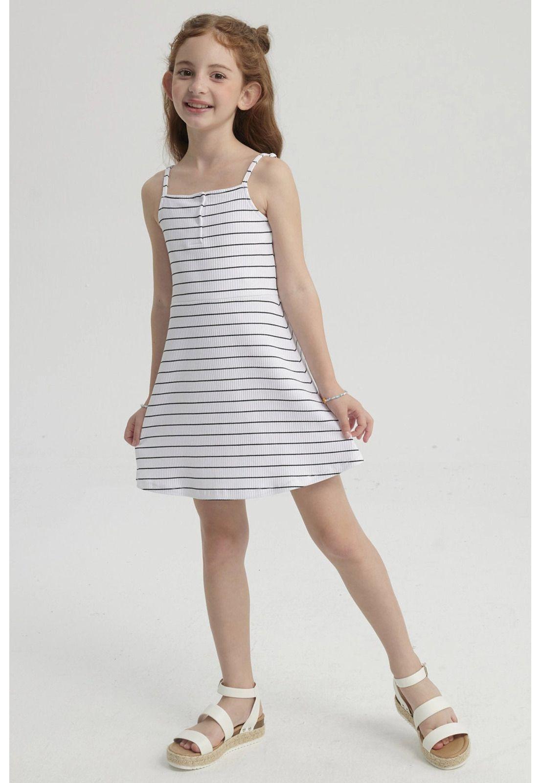 Vestido Niña Rayas Blanco-3