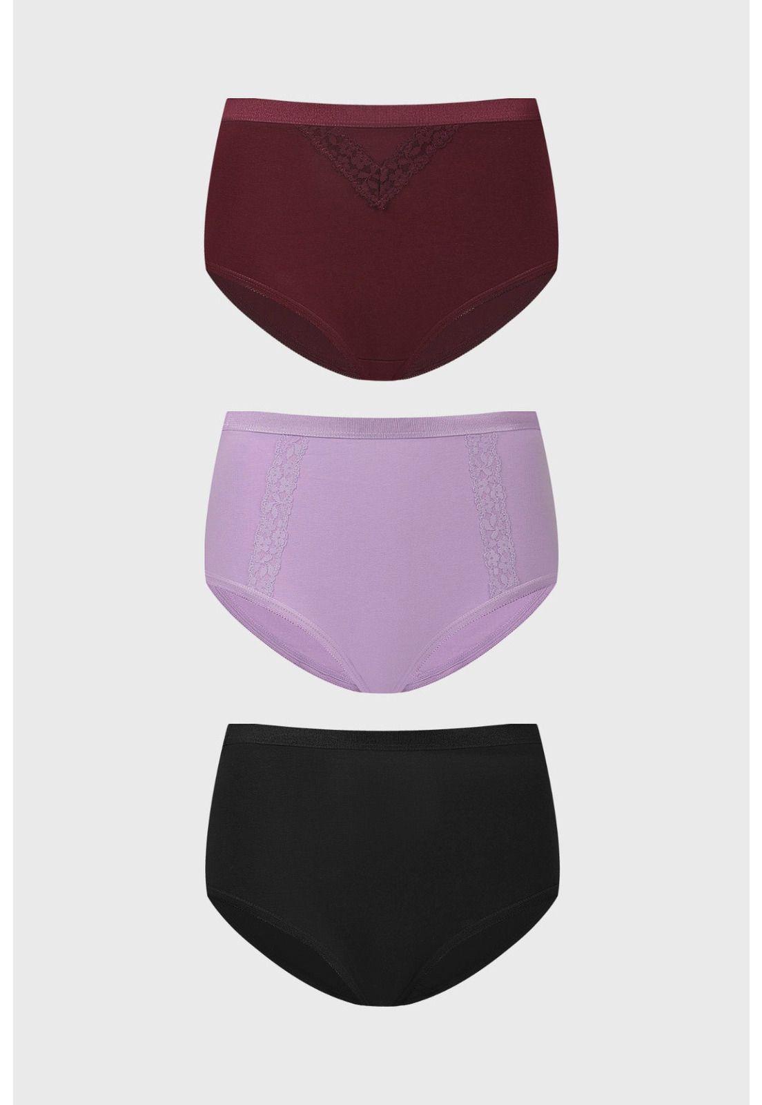 Calzón Mujer Tiro Alto Tripack Algodón Lila-0