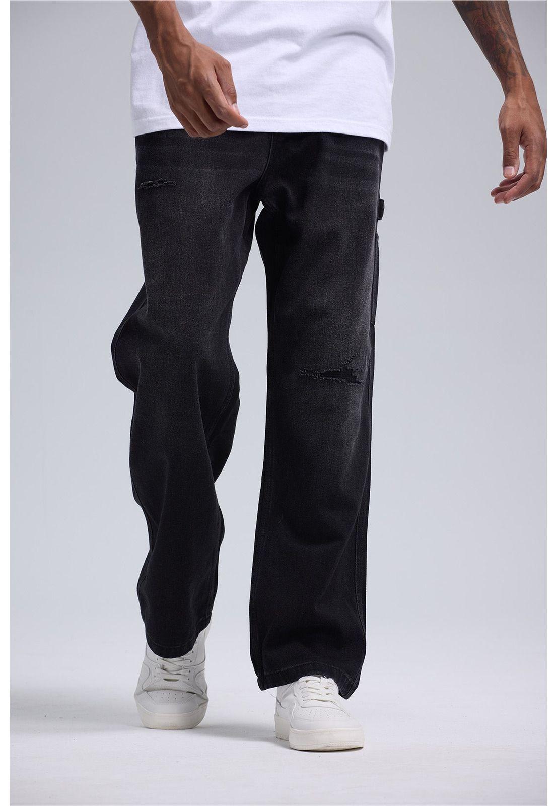 Jeans Hombre Baggy Rotura Negro-0