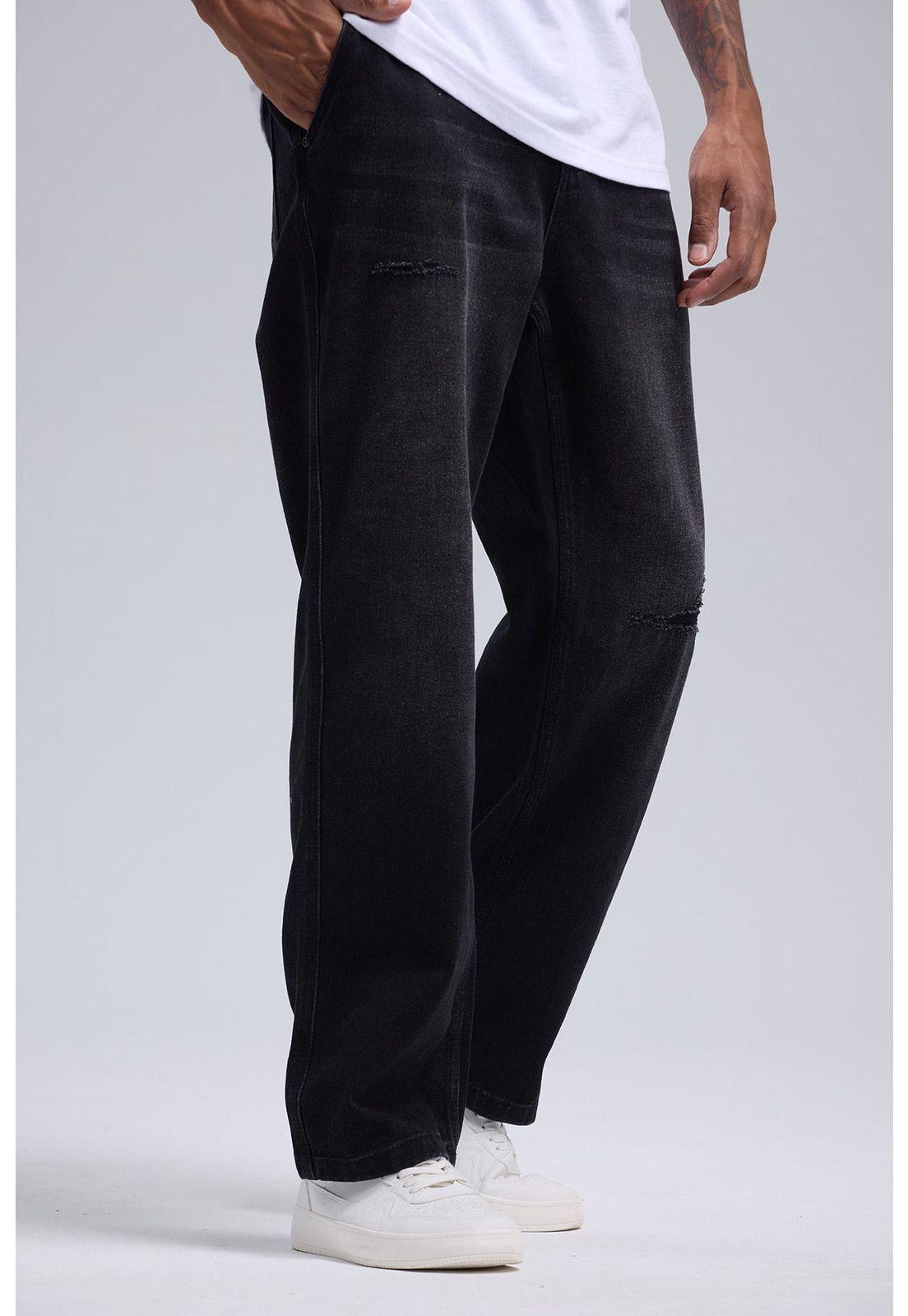 Jeans Hombre Baggy Rotura Negro-1