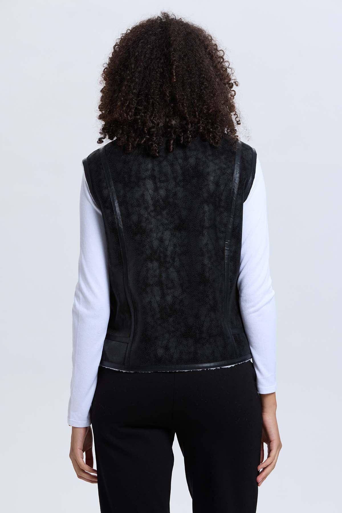 Chaqueta Mujer Efecto Cuero Bonded Negro-2