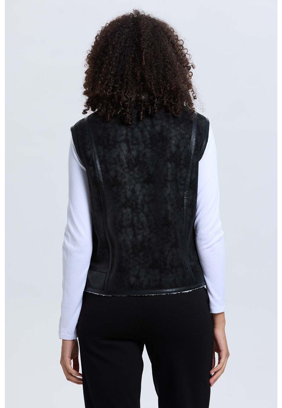 Chaqueta Mujer Efecto Cuero Bonded Negro-2