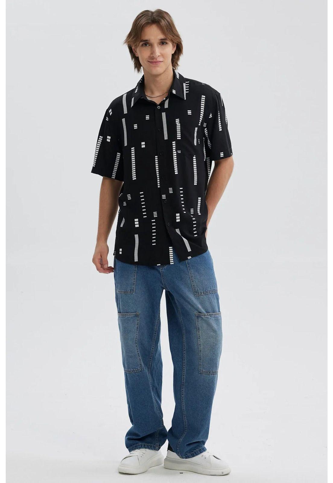 Camisa Hombre Full Print Negro - V-3