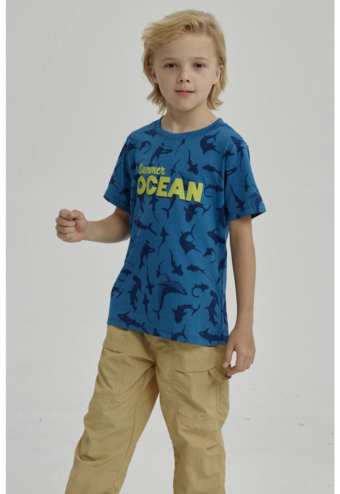 Polera Niño Mini Print Posicional Azul Petroleo-1
