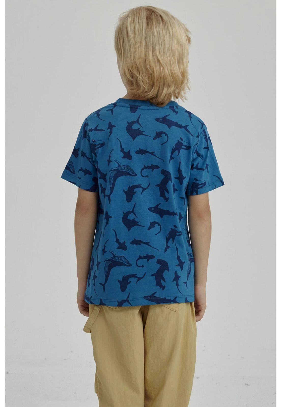 Polera Niño Mini Print Posicional Azul Petroleo-2