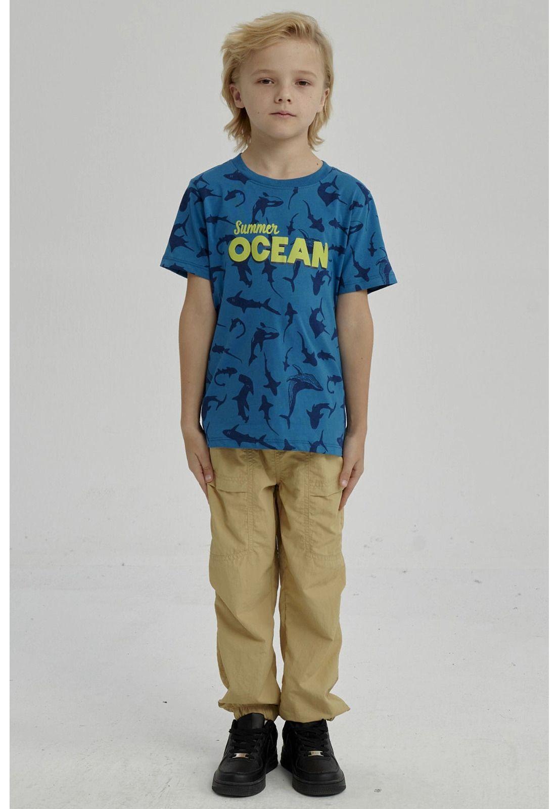 Polera Niño Mini Print Posicional Azul Petroleo-3