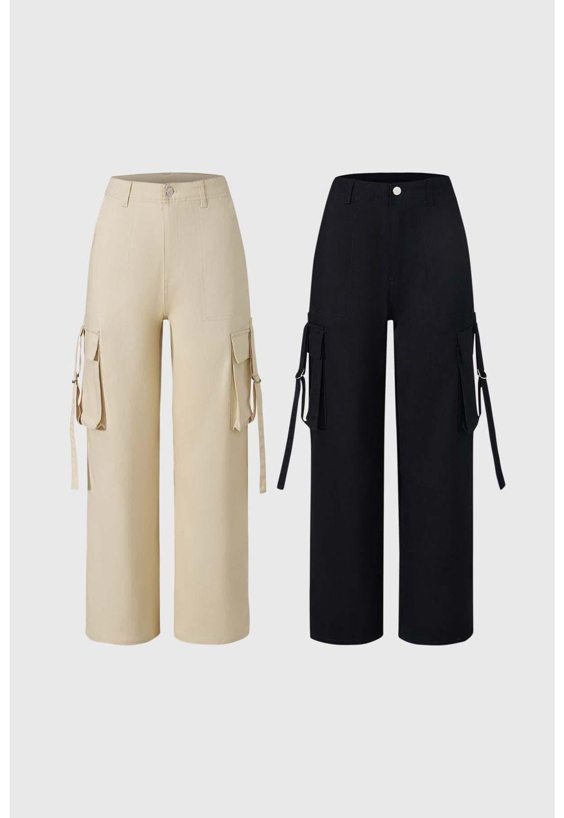 Pantalón Niña Cargo Tiras Negro-0