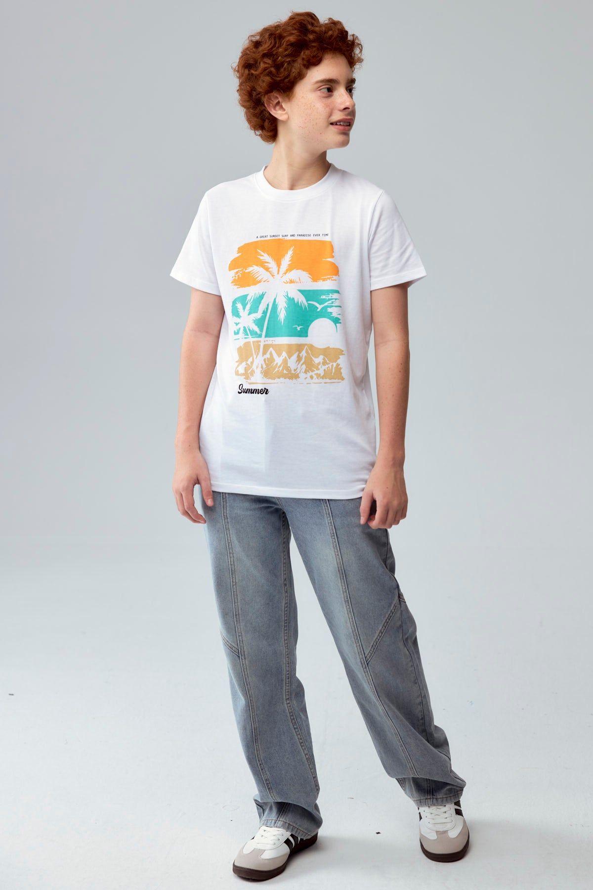 Polera Niño Básica Estampada Blanco-3