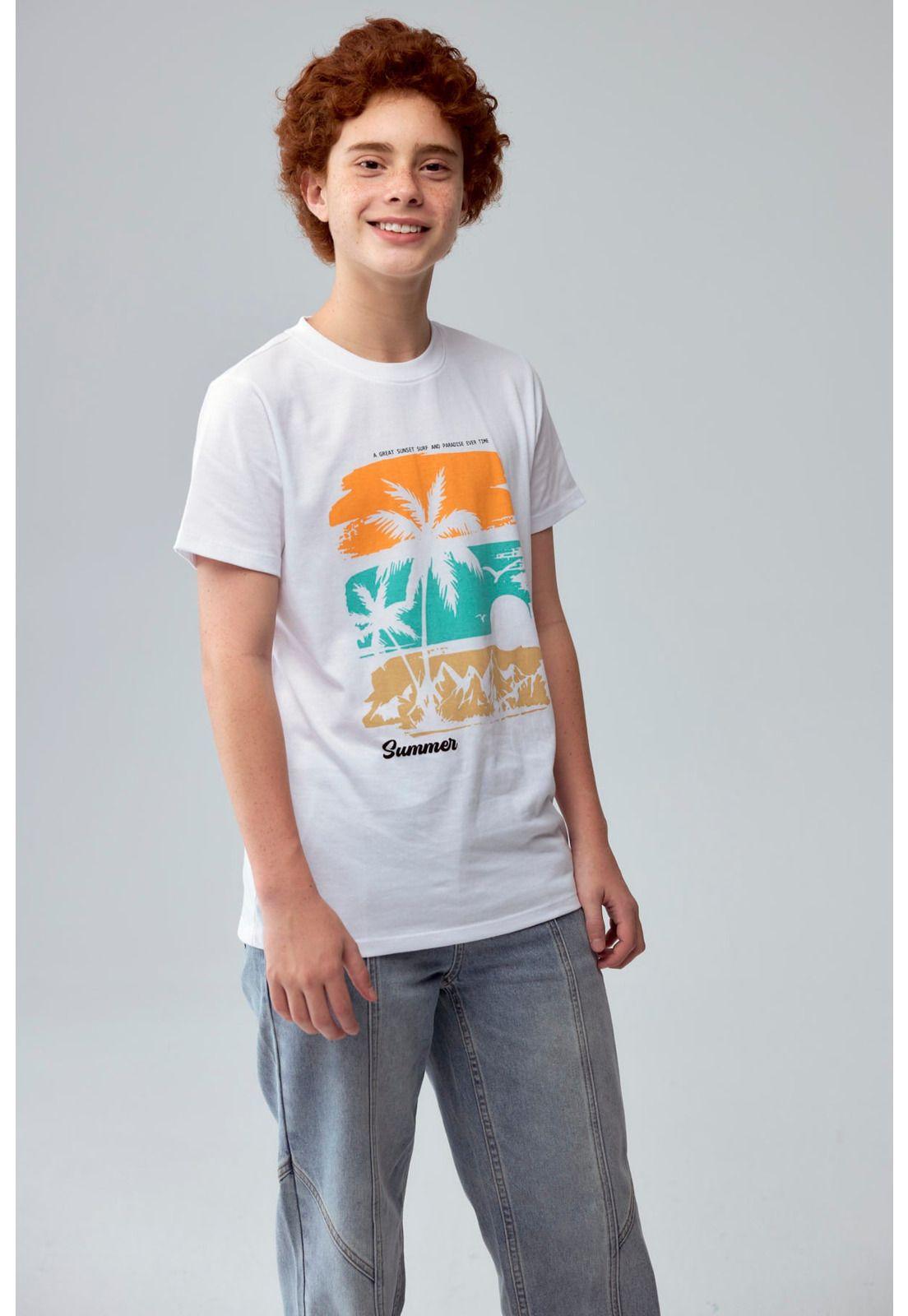 Polera Niño Básica Estampada Blanco - ll-0
