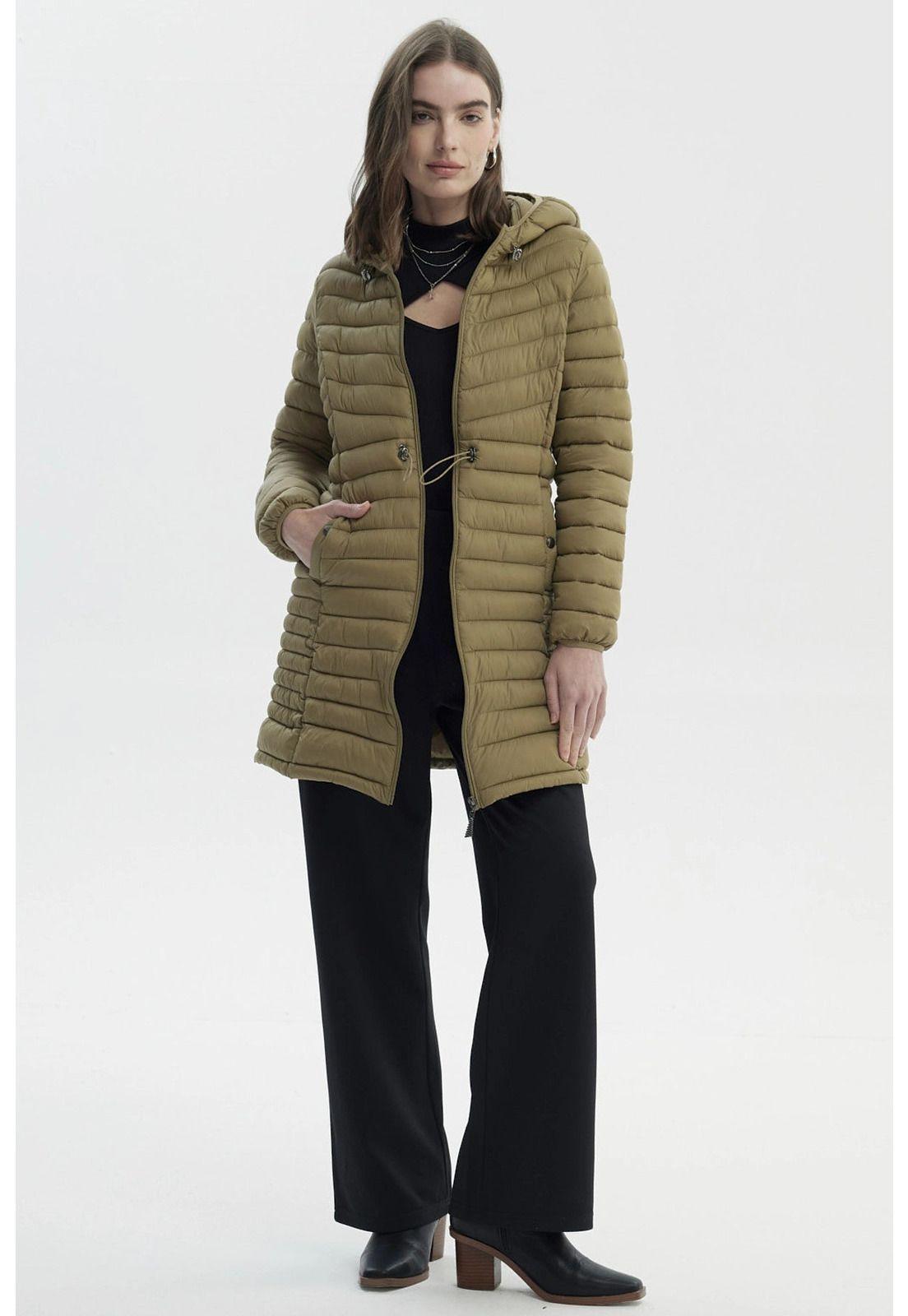 Parka Mujer Larga Básica Verde Militar-3
