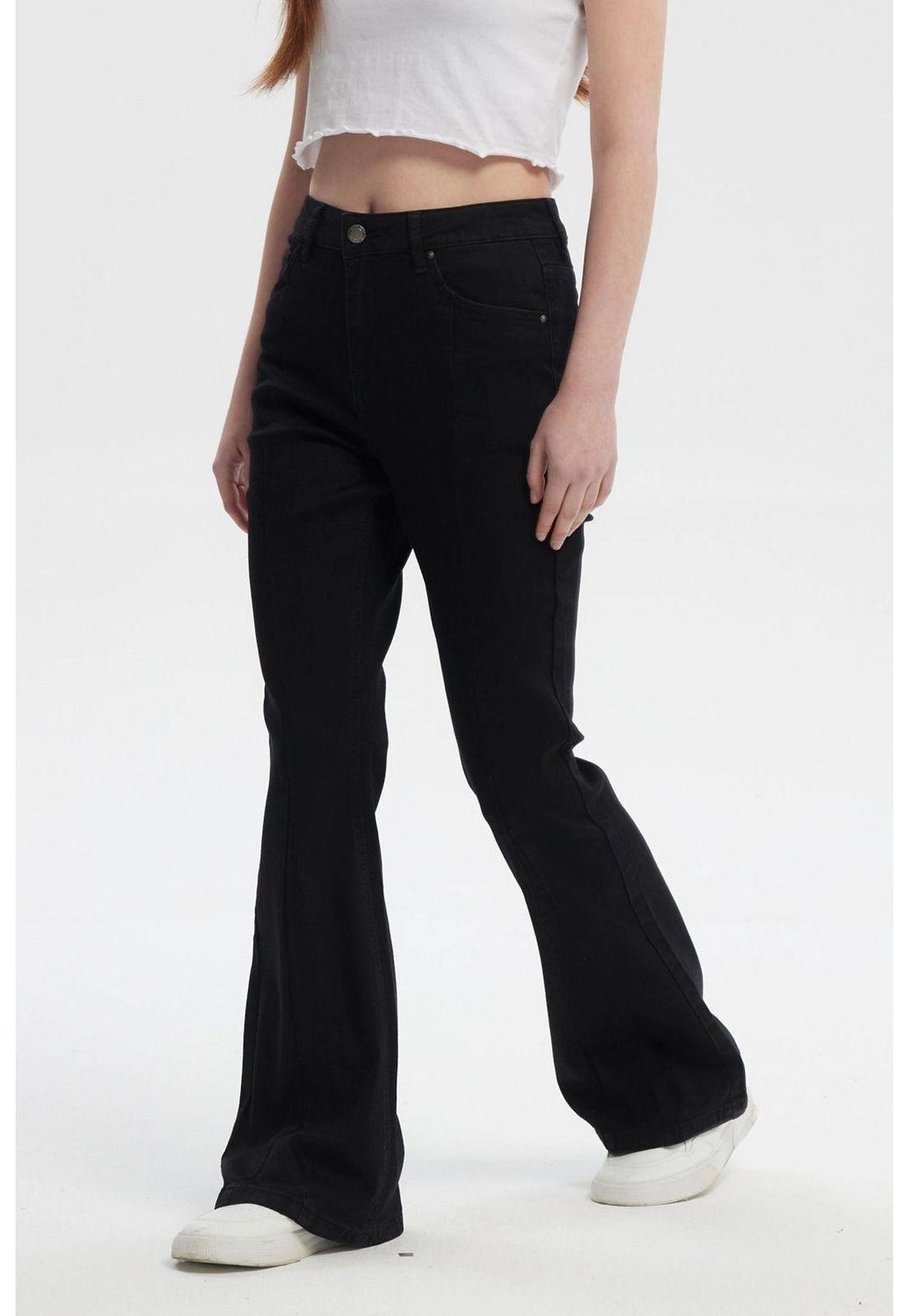 Jeans Mujer Flare Linea Curva Negro - ll-1