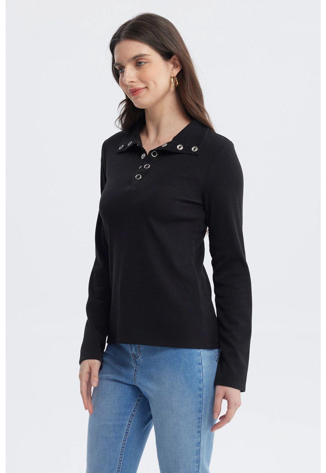 Polera Mujer Con Botón Negro-1