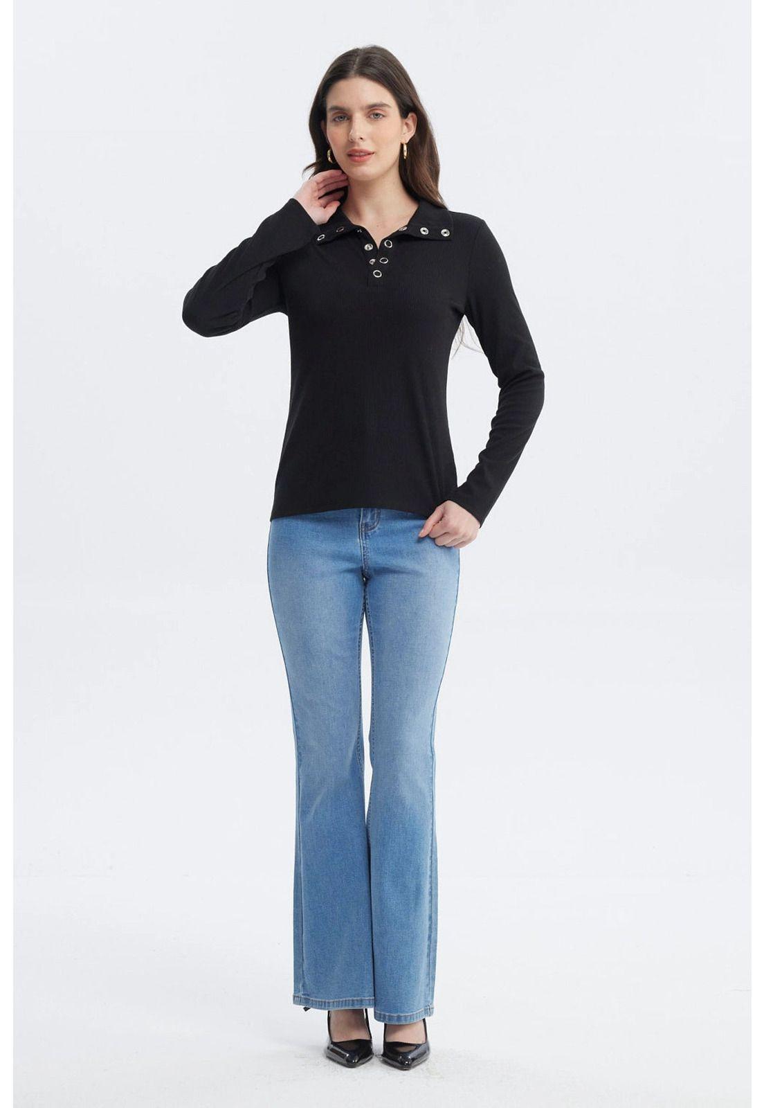 Polera Mujer Con Botón Negro-3