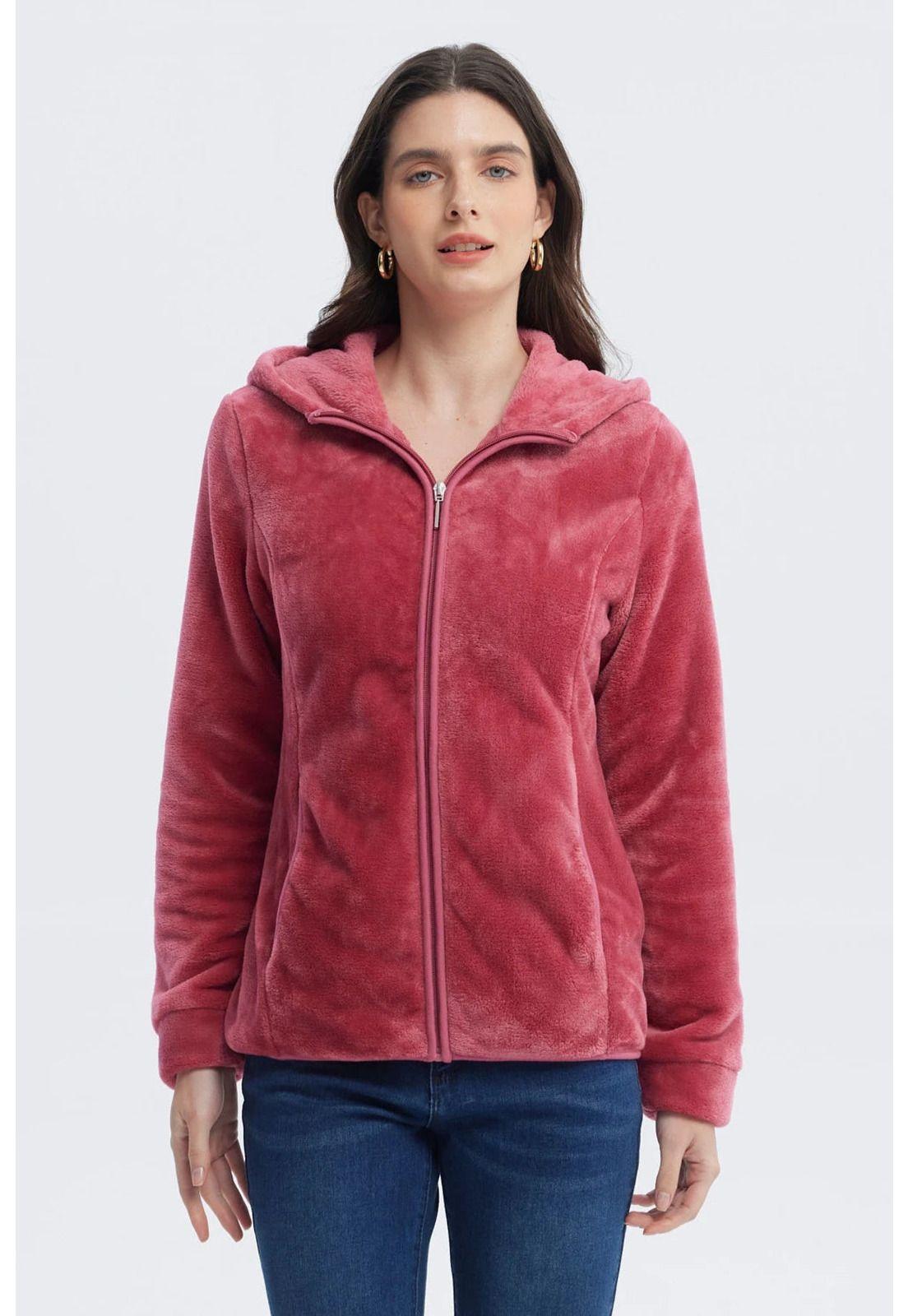 Polar Mujer Básico Plush Con Cierre Rosado-0