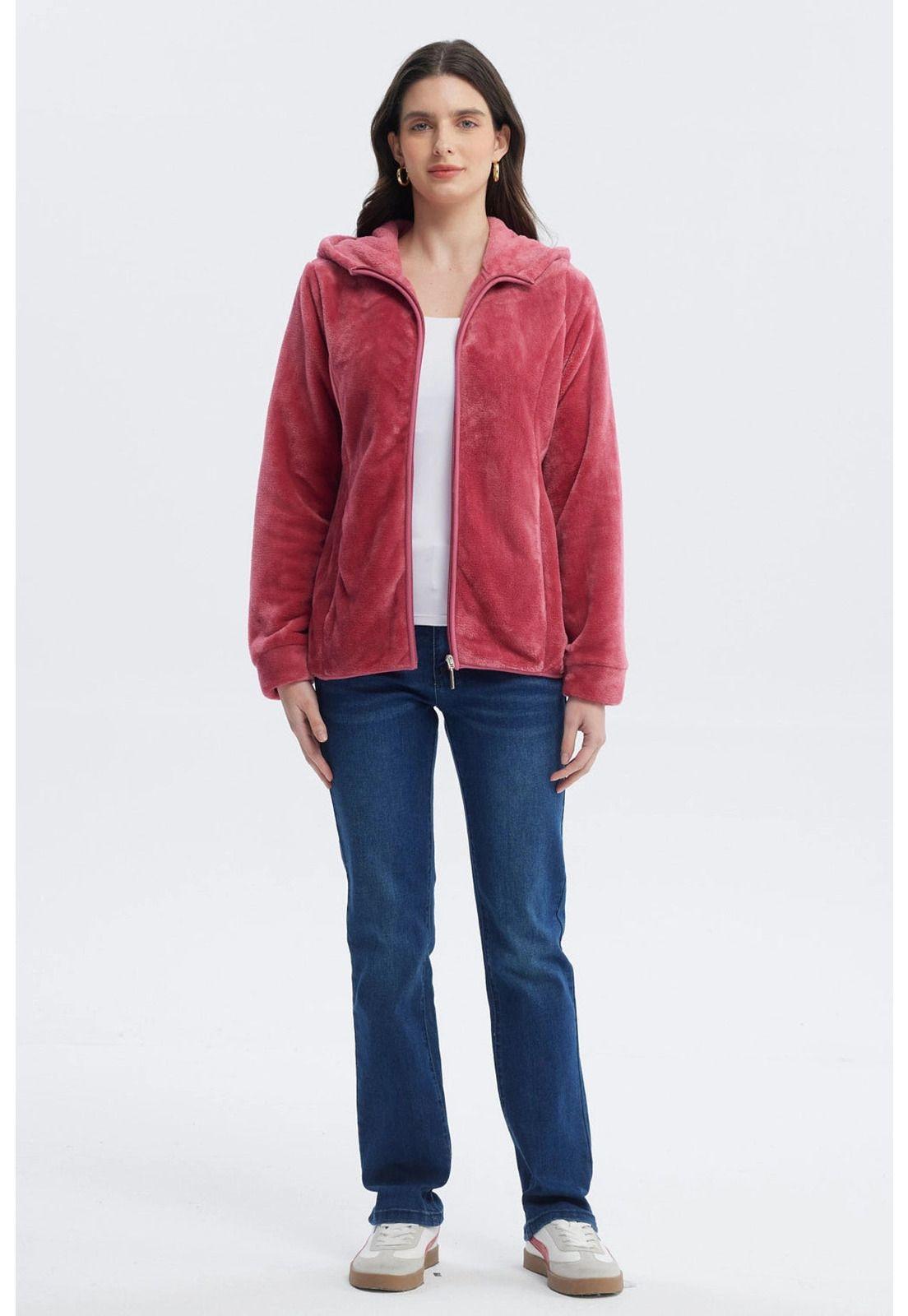 Polar Mujer Básico Plush Con Cierre Rosado-3