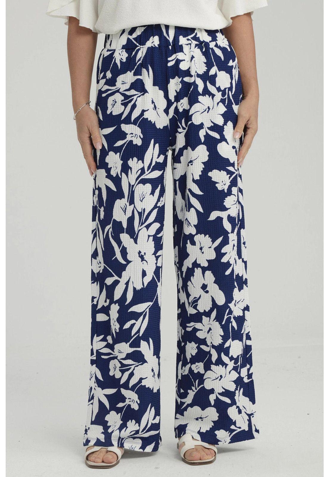 Pantalón Mujer Palazzo Pretina Elasticada Azul Oscuro-0
