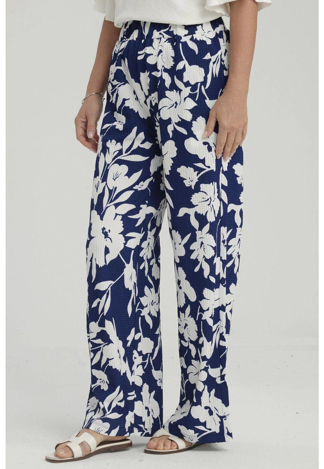 Pantalón Mujer Palazzo Pretina Elasticada Azul Oscuro-1