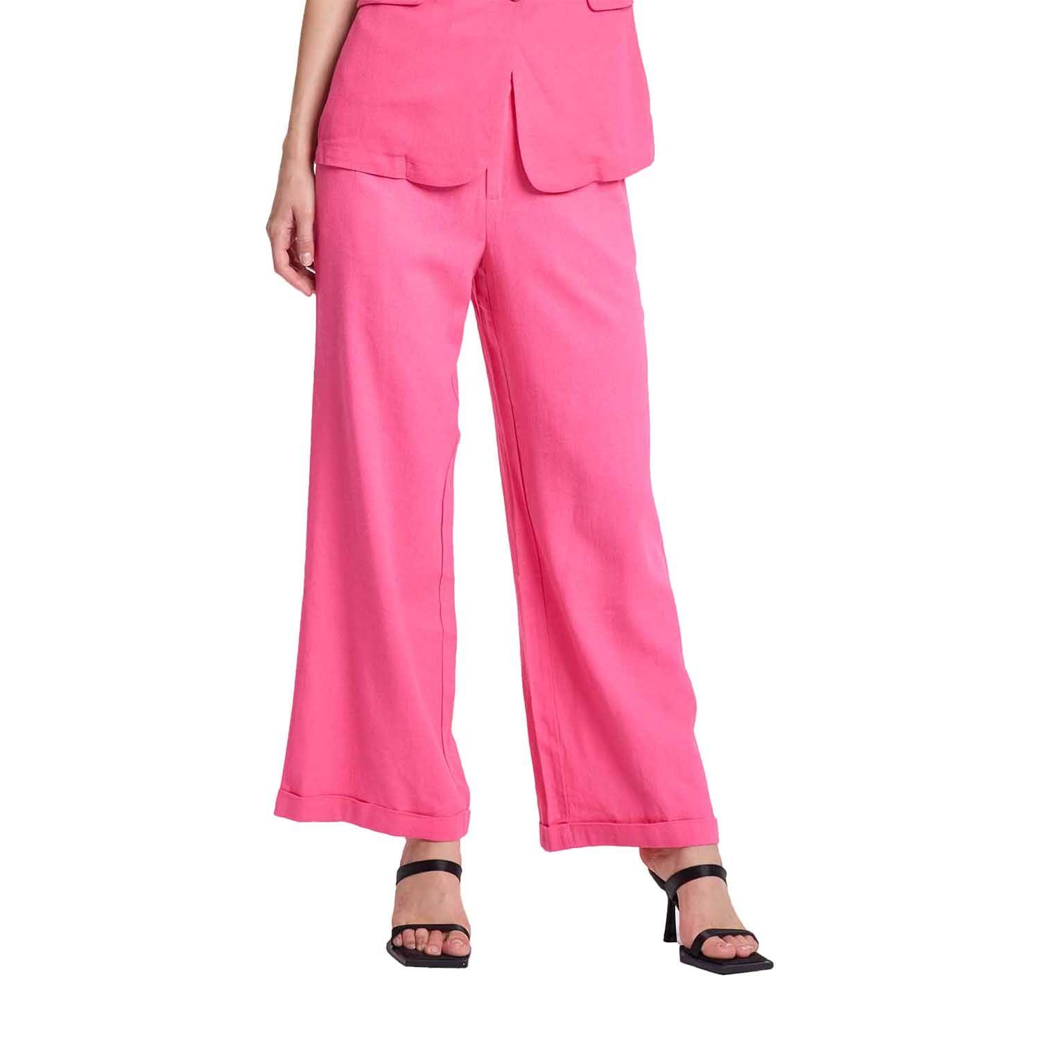 Pantalón Mujer Lino Sastrero Dobladillo Rosado Fashions Park-0