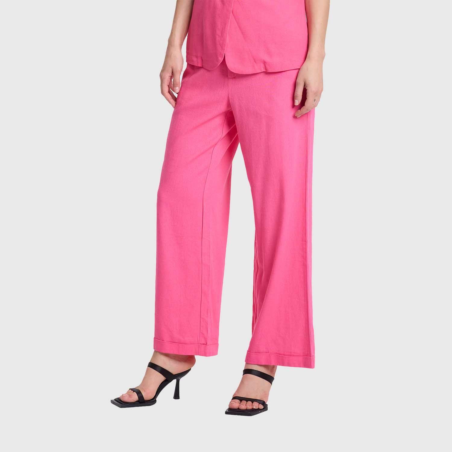 Pantalón Mujer Lino Sastrero Dobladillo Rosado Fashions Park-1