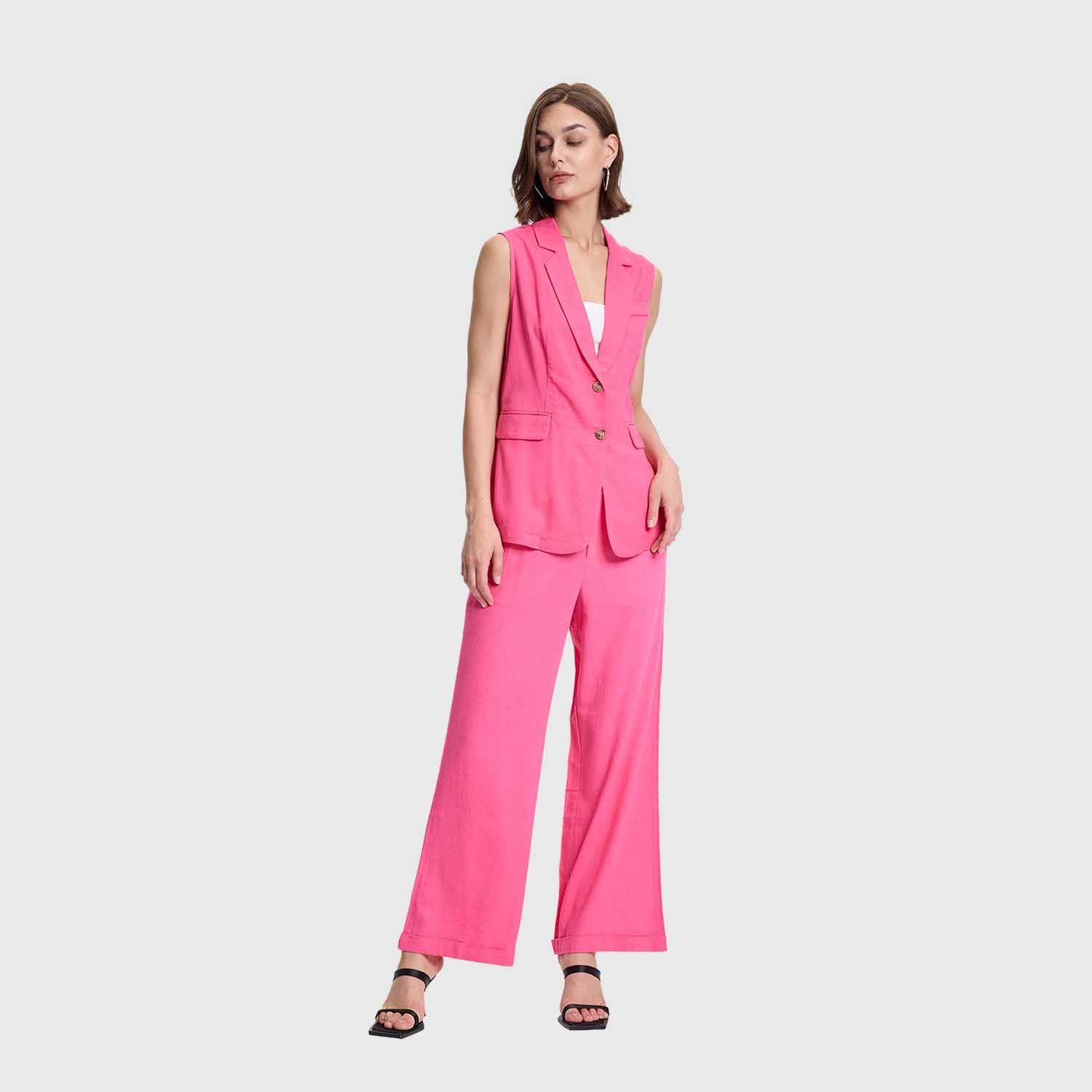 Pantalón Mujer Lino Sastrero Dobladillo Rosado Fashions Park-3