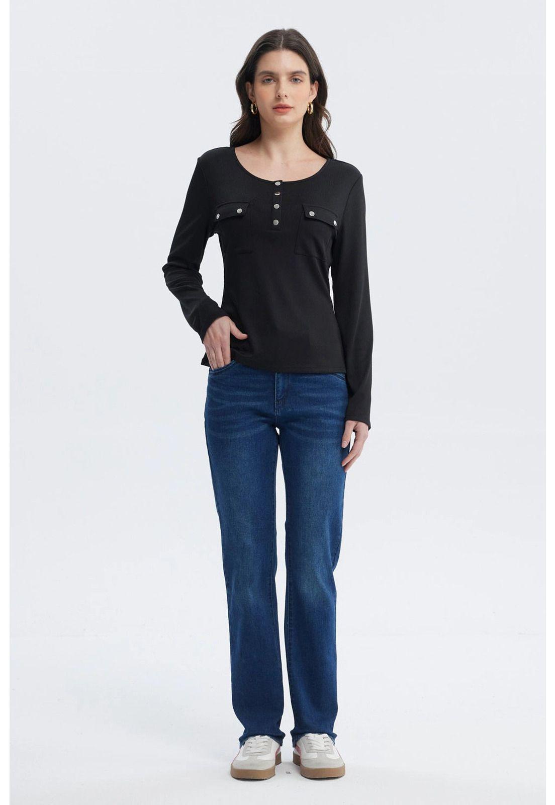 Polera Mujer Aplicación Botones Negro - lV-3