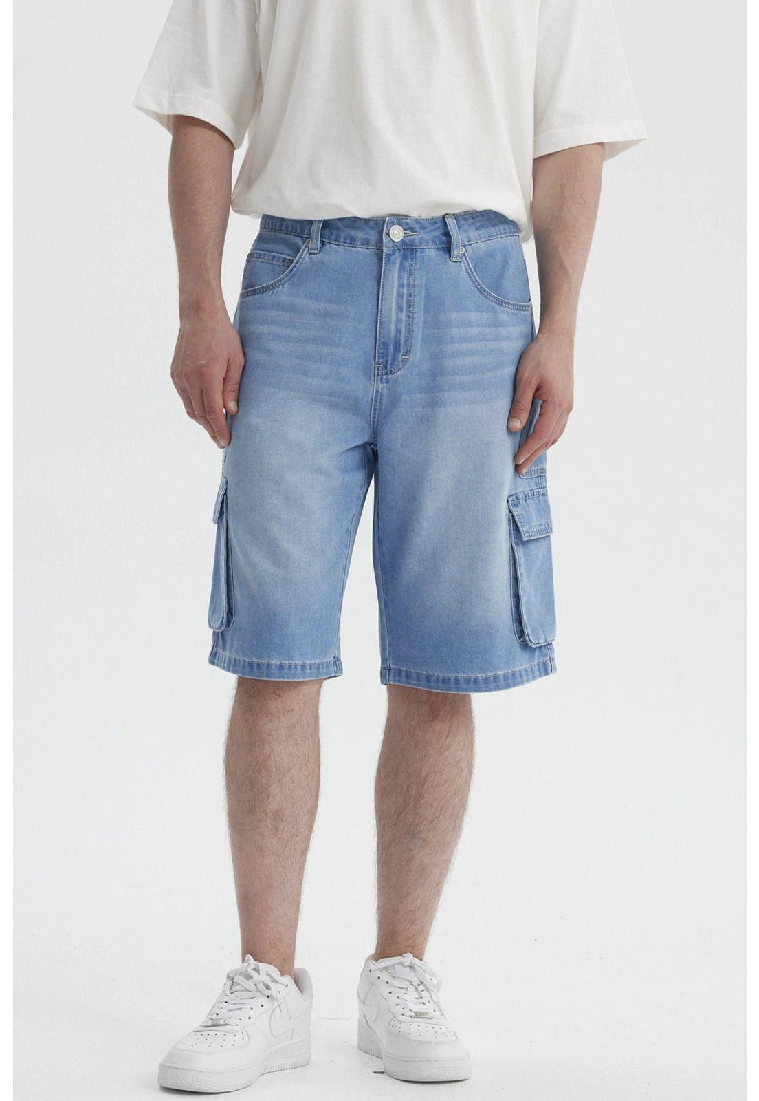 Bermuda Hombre Baggy Cargo Azul Claro-0